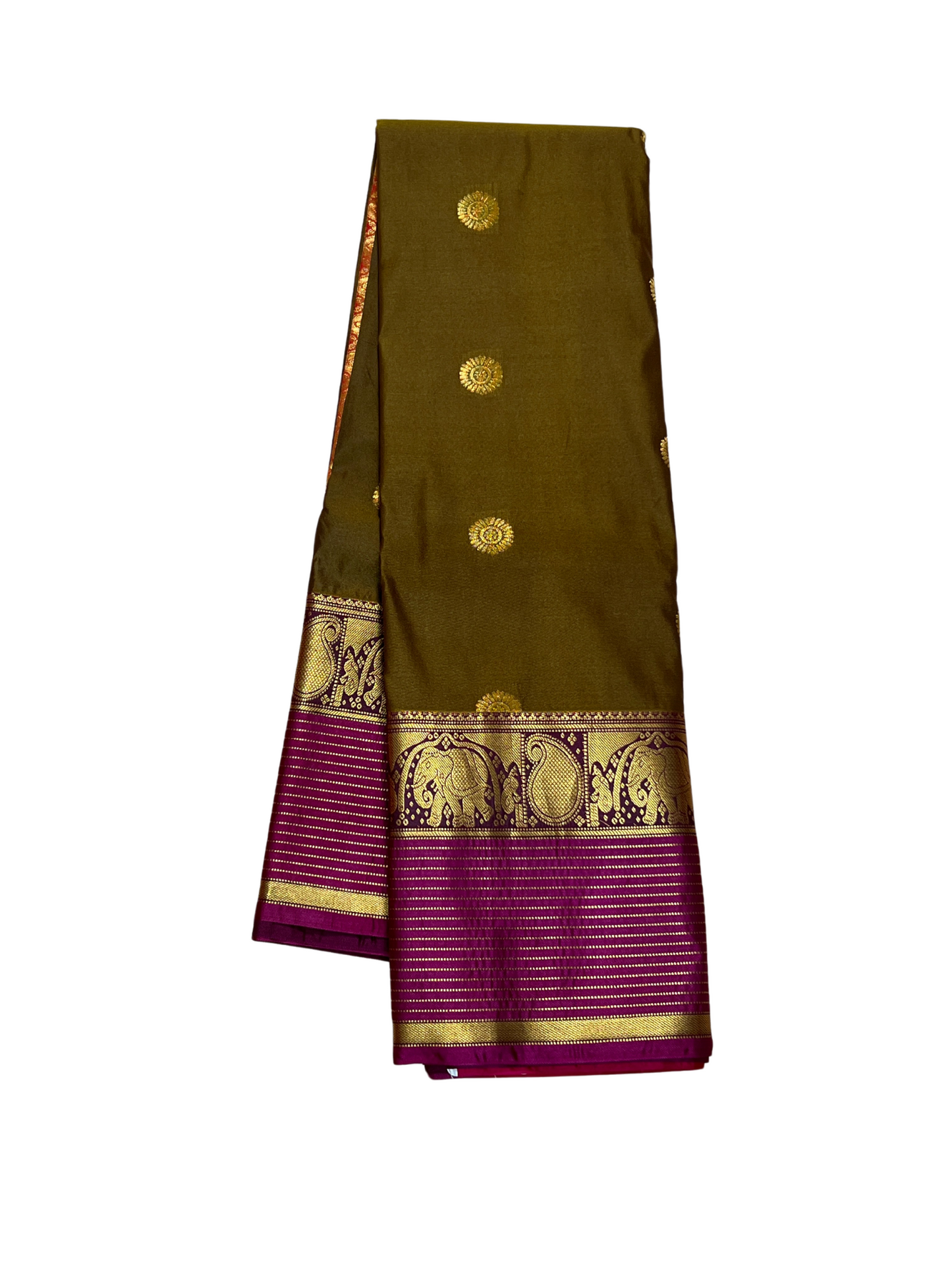 Green with Dark Pink Border - Vintage - Semi Kanchipuram Saree