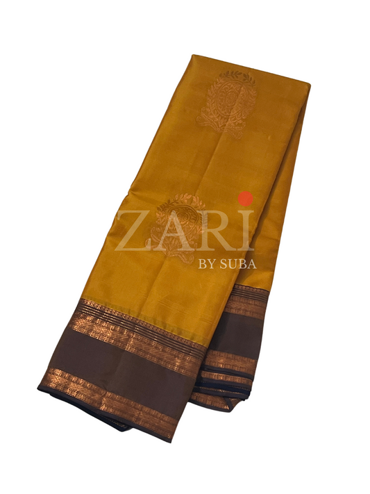 Mustard yellow & Blue - Kanchipuram Silk Saree