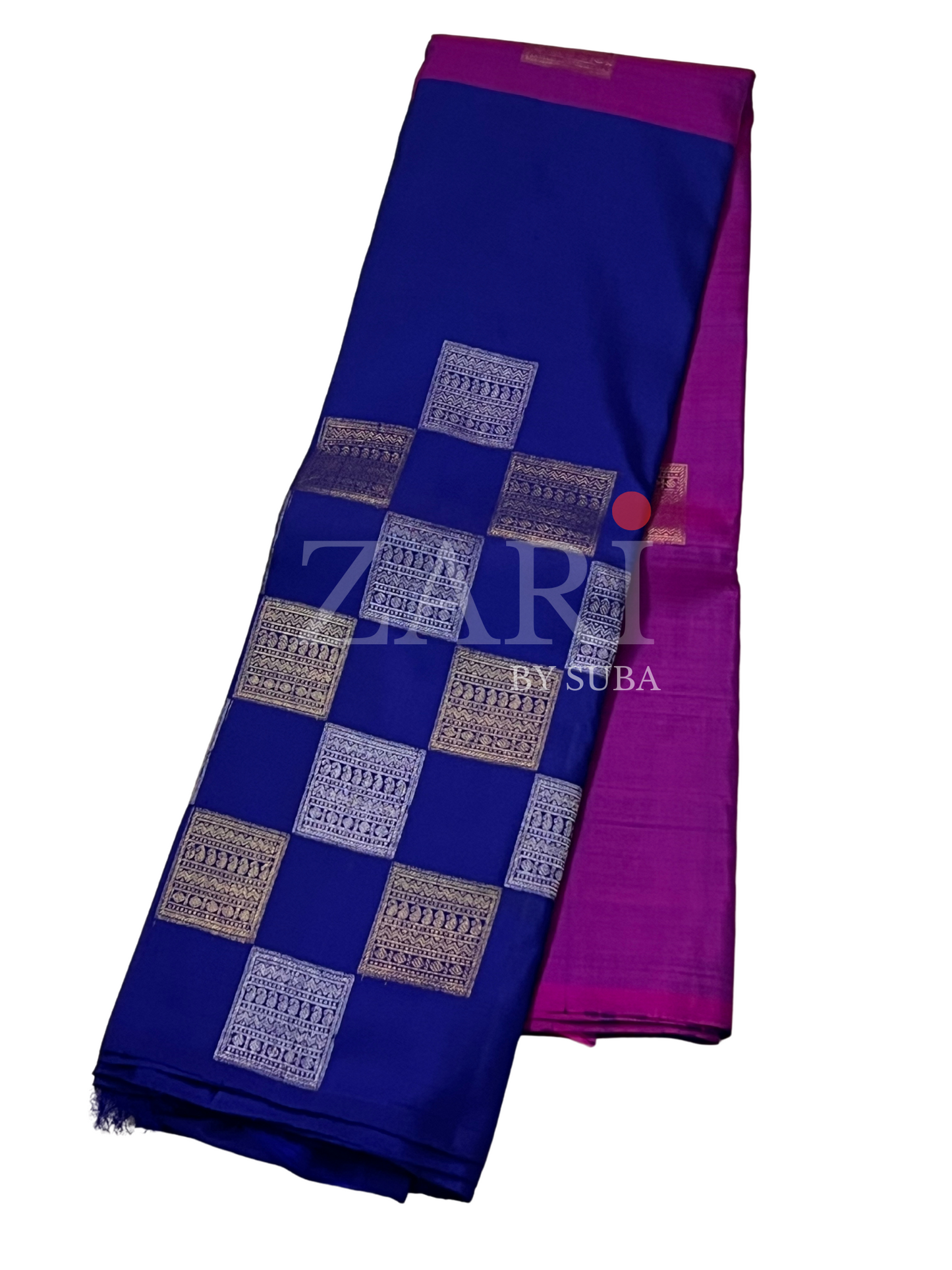 Majenta and Blue - Half and Half - Pure Kanchipuram Soft Silk Saree