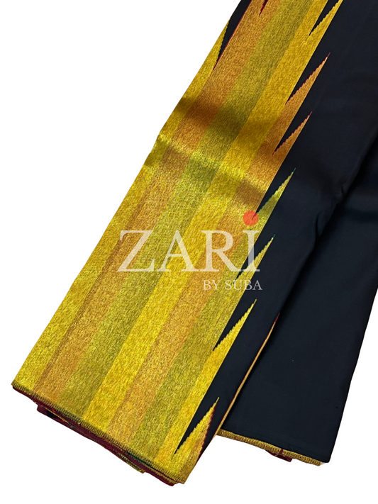 Black - Temple Border - Pure Kanchipuram Silk Saree