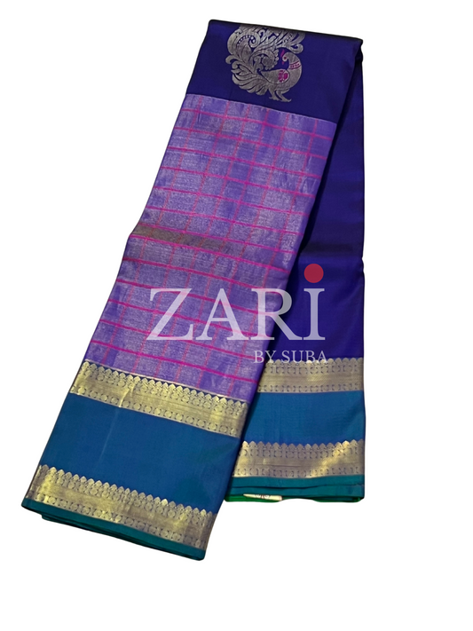 Purple - Half and Half - Pure Kanchipuram Silk Saree