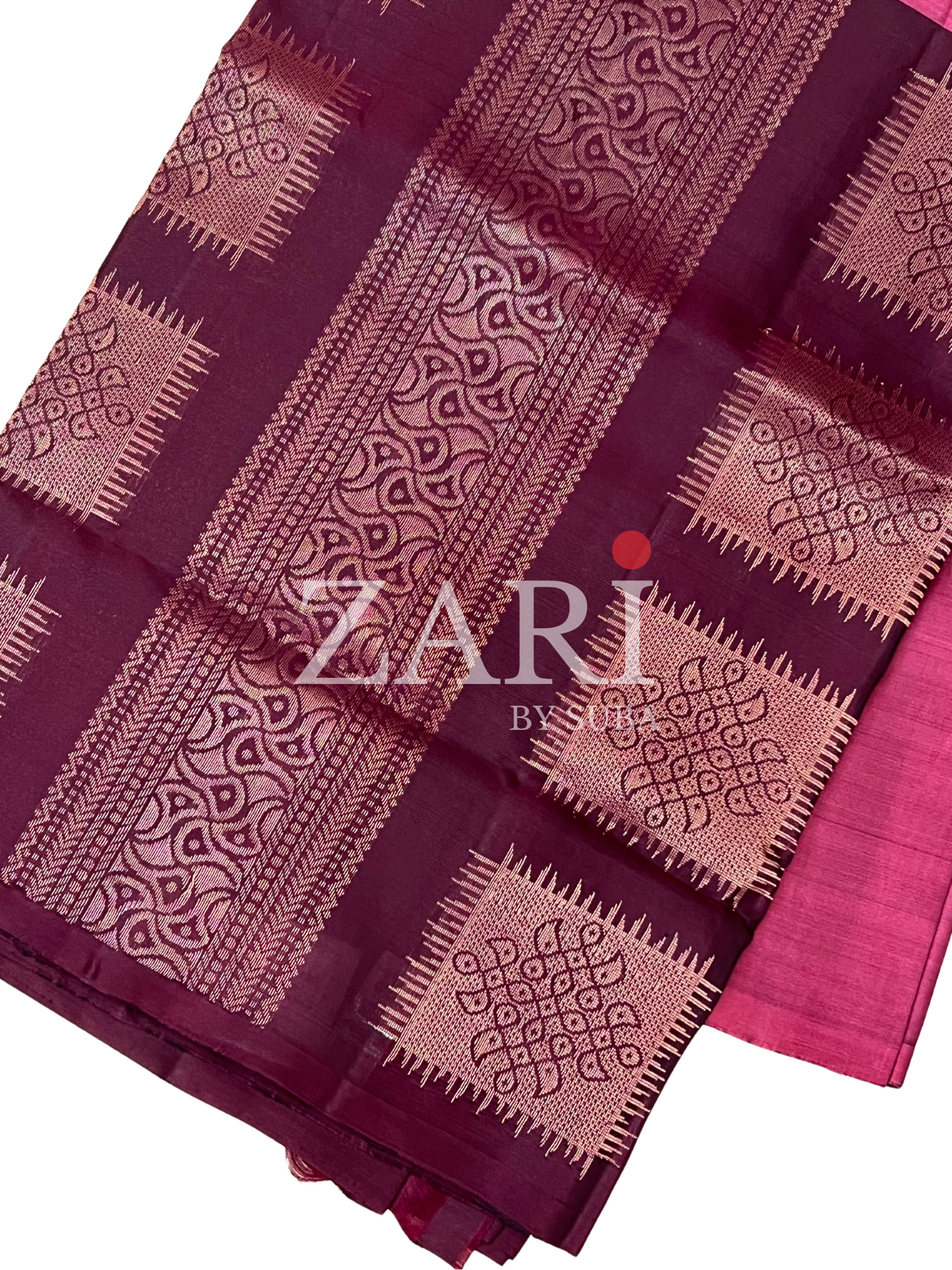 Wine Red - Kolam - Pure Kanchipuram Soft Silk Saree