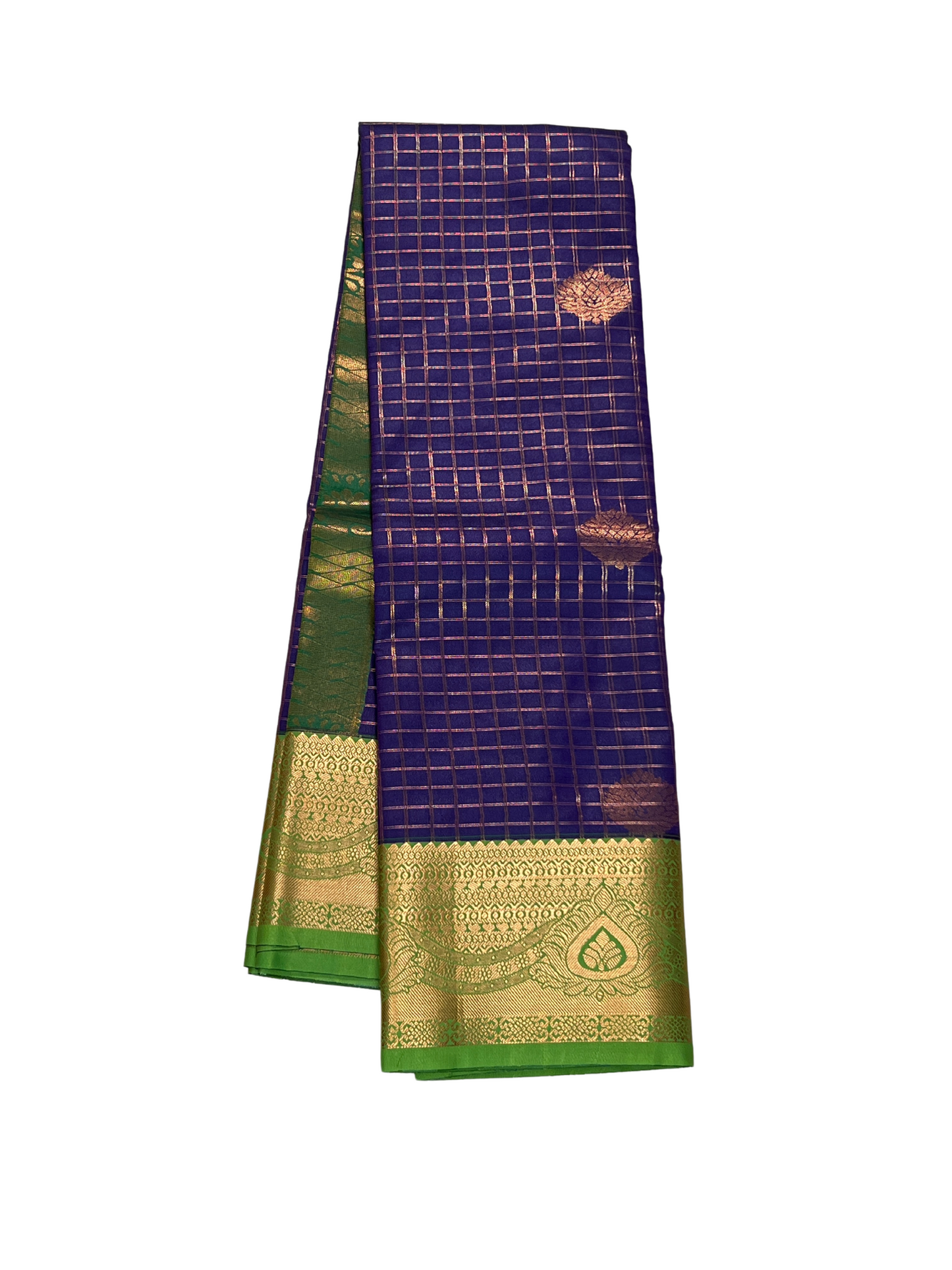 Purple and Green - Kattam - Semi Kanchipuram Saree