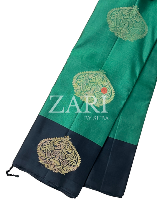 Green and Black - Pure Kanchipuram Soft Silk Saree