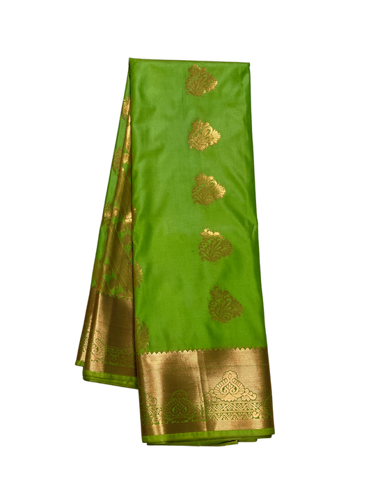 Green and Gold - Kattam - Semi Kanchipuram Saree