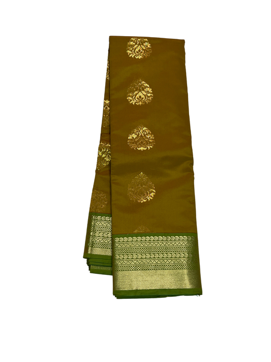 Mustard Yellow and Green - Kanchi Cotton Saree