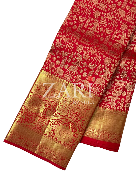 Chilli Red & Gold - Vanam - Pure Kanchipuram Silk Saree