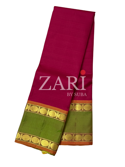 Red and Green - Gap Border - Pure Kanchipuram Silk Saree