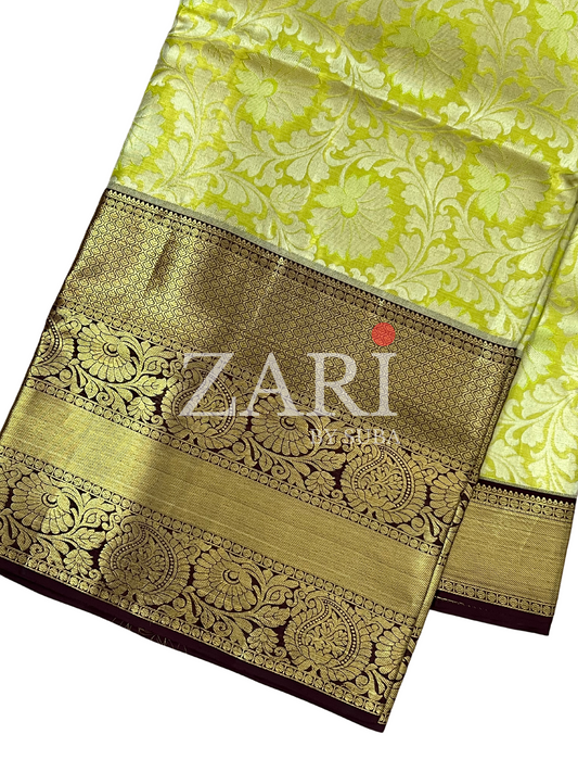 Pastel Green - Floral - Pure Kanchipuram Designer Silk Saree