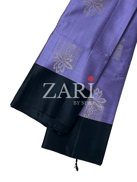 Purple and Black - Pure Kanchipuram Soft Silk Saree