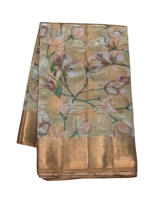 Pastel Yellow - Floral Saree