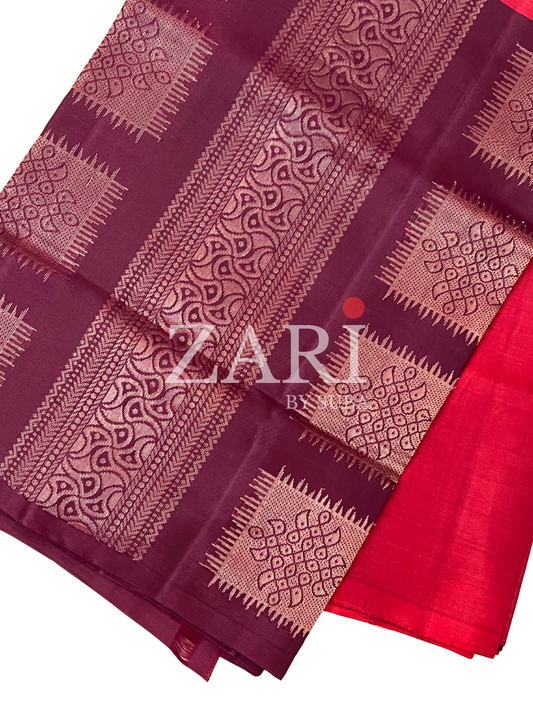 Red - Kolam - Pure Kanchipuram Soft Silk Saree