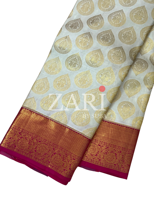 Ivory and Pink - Pure Kanchipuram Silk Saree