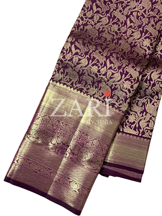 Deep Purple & Gold - Vanam - Pure Kanchipuram Silk Saree