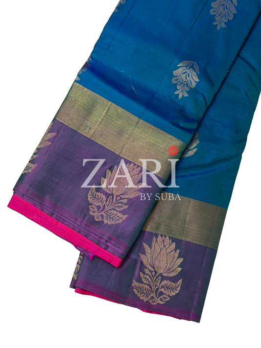 Peacock blue - Pure Kanchipuram Silk Saree