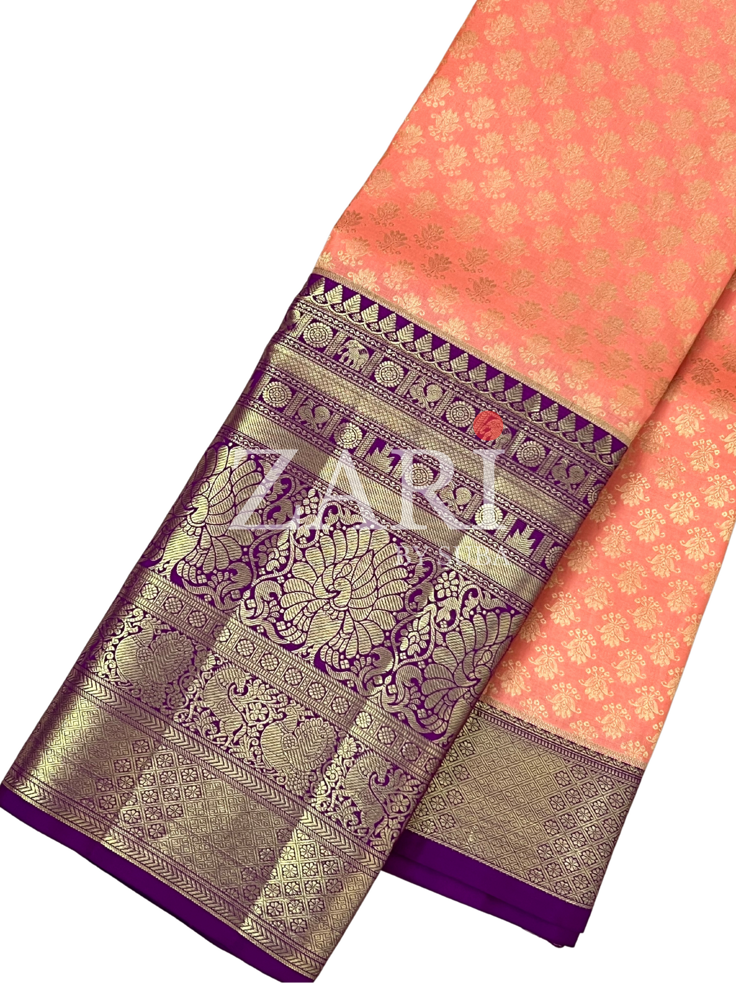 Kanakambaram Orange and Purple - Pure Kanchipuram Silk Saree