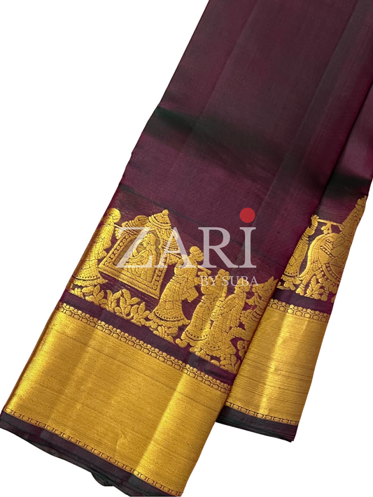 Maroon (Dual tone) - Pallaku - Pure Kanchipuram Silk Saree