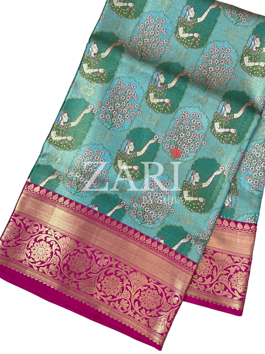 Sea Green - Flower girl - Pure Kanchipuram Designer Silk Saree