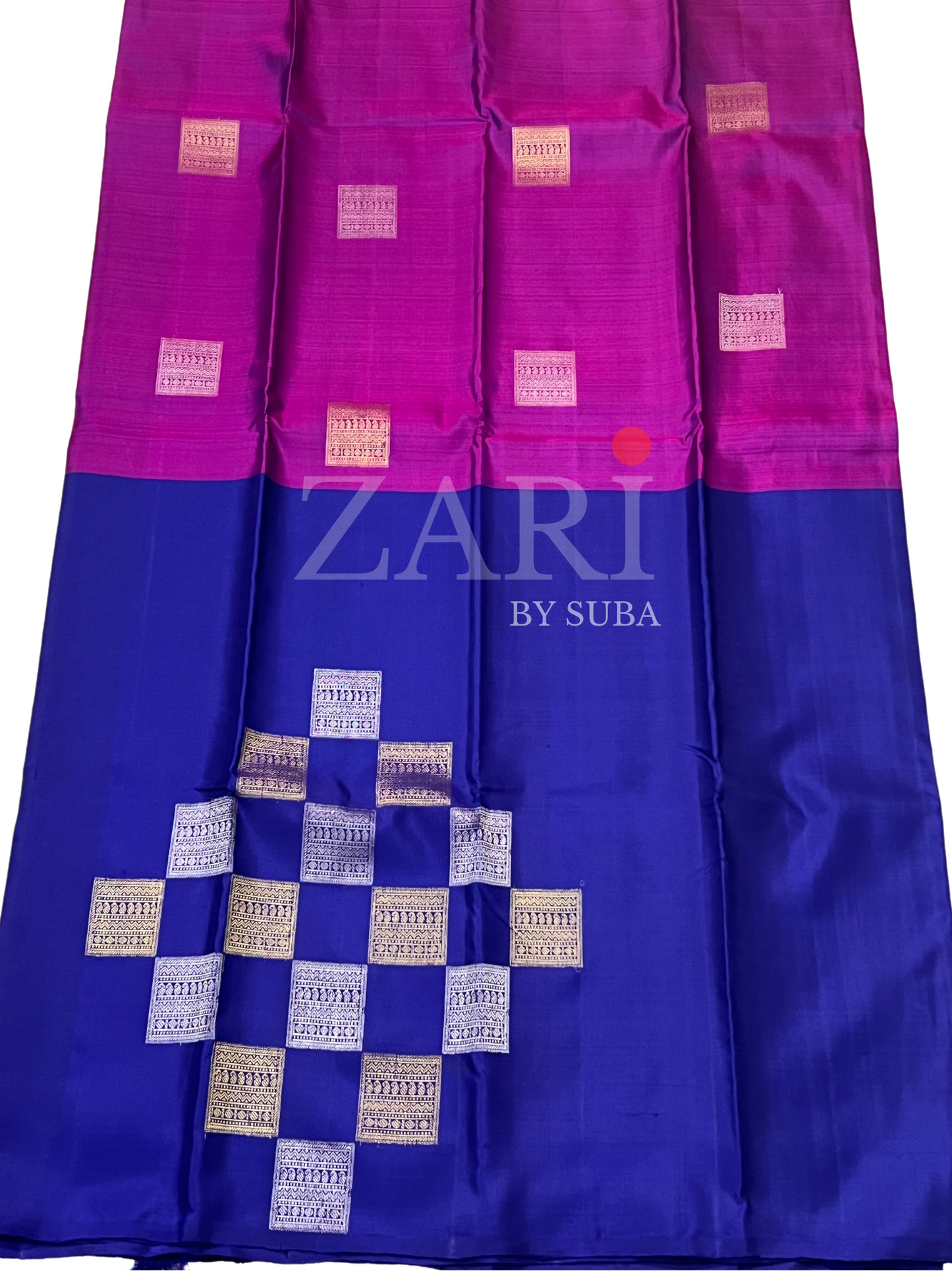 Majenta and Blue - Half and Half - Pure Kanchipuram Soft Silk Saree