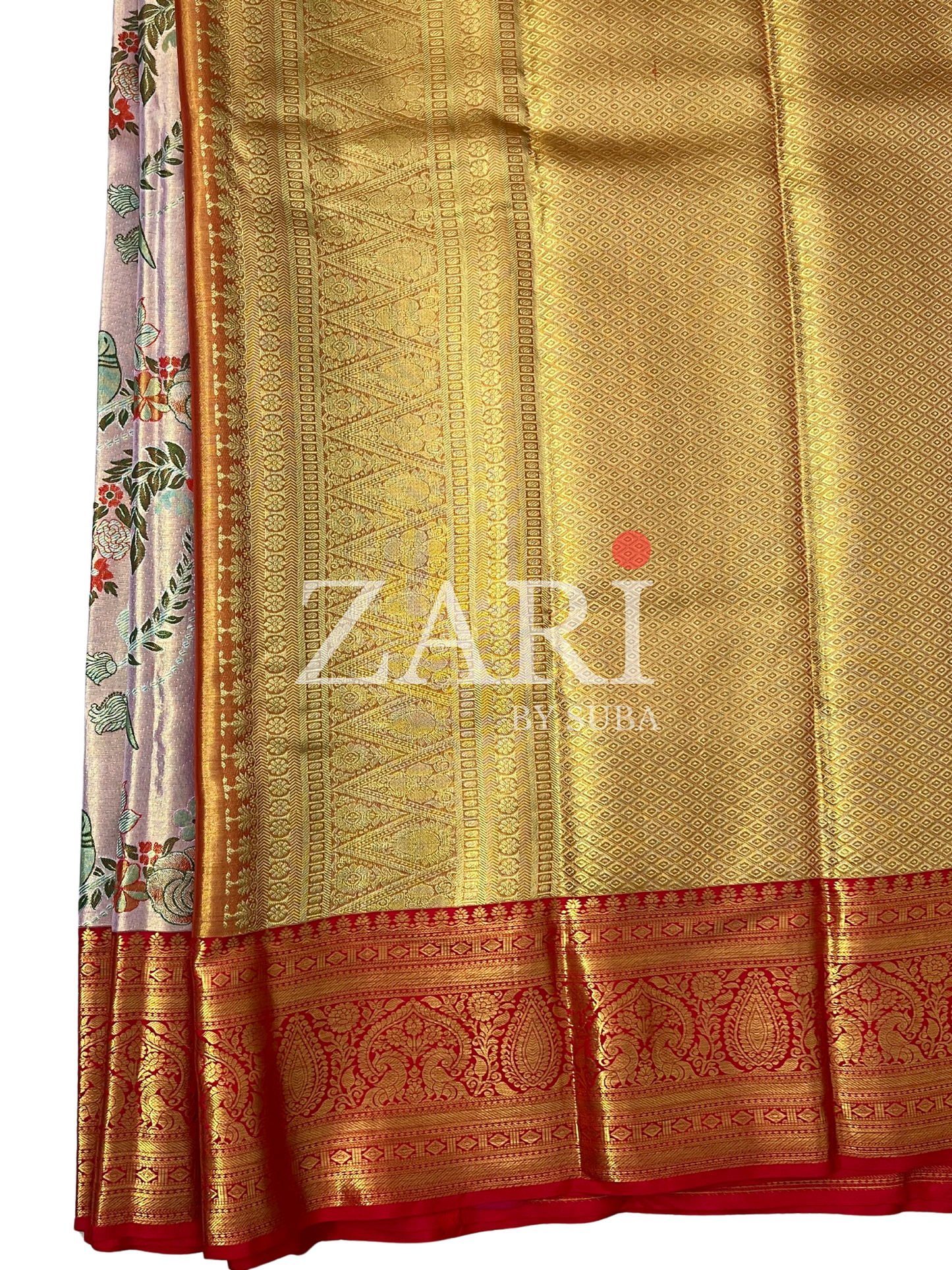 Peach and Red - Meena - Pure Kanchipuram Designer Tissue Silk Saree