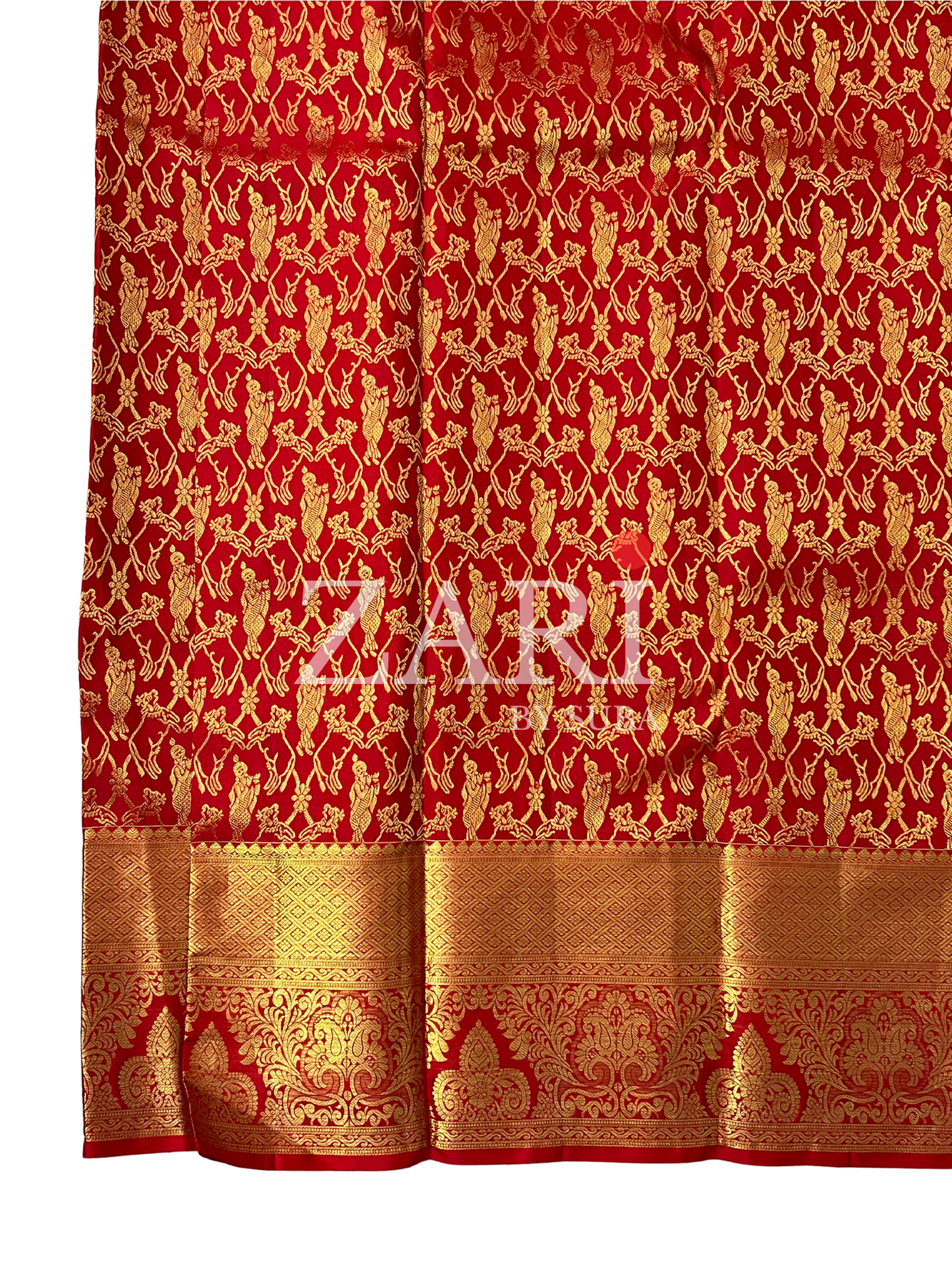 Chilli Red & Gold - Krishna - Pure Kanchipuram Silk Saree