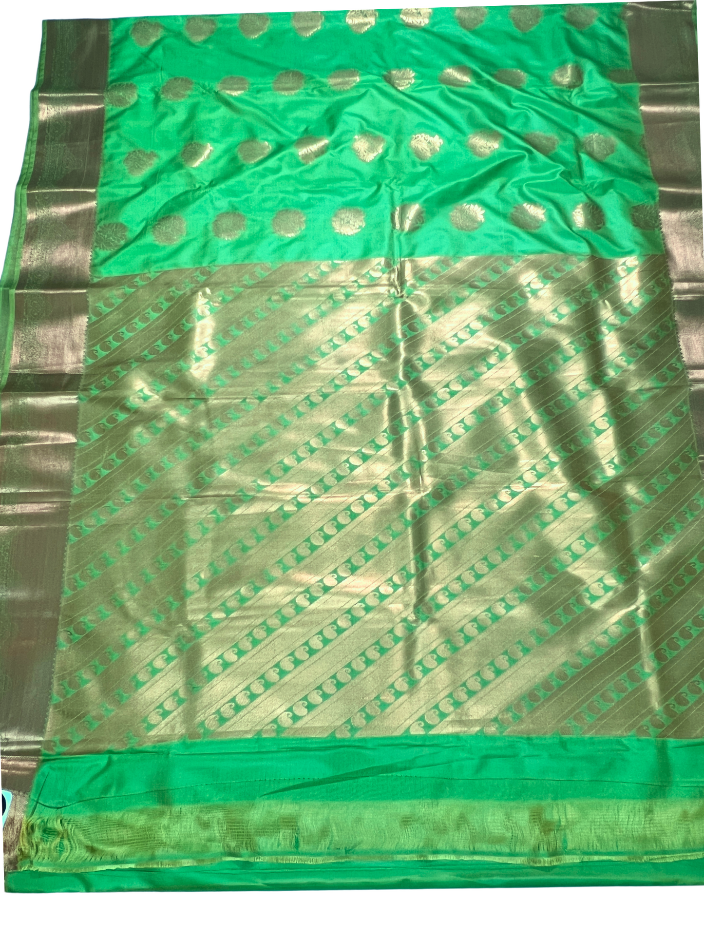 Green and Gold - Kattam - Semi Kanchipuram Saree