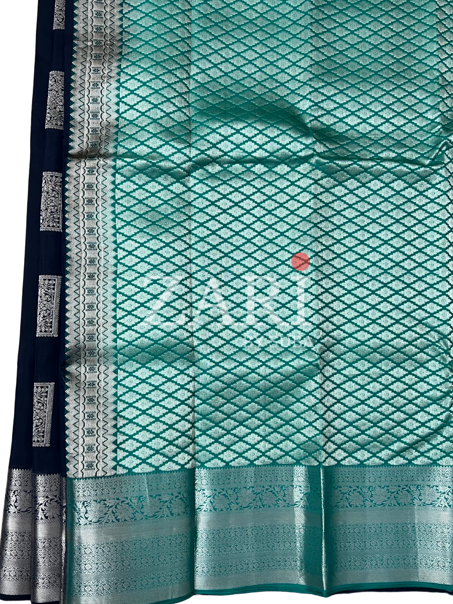 Navy Blue and Green - Pure Kanchipuram Soft Silk Saree