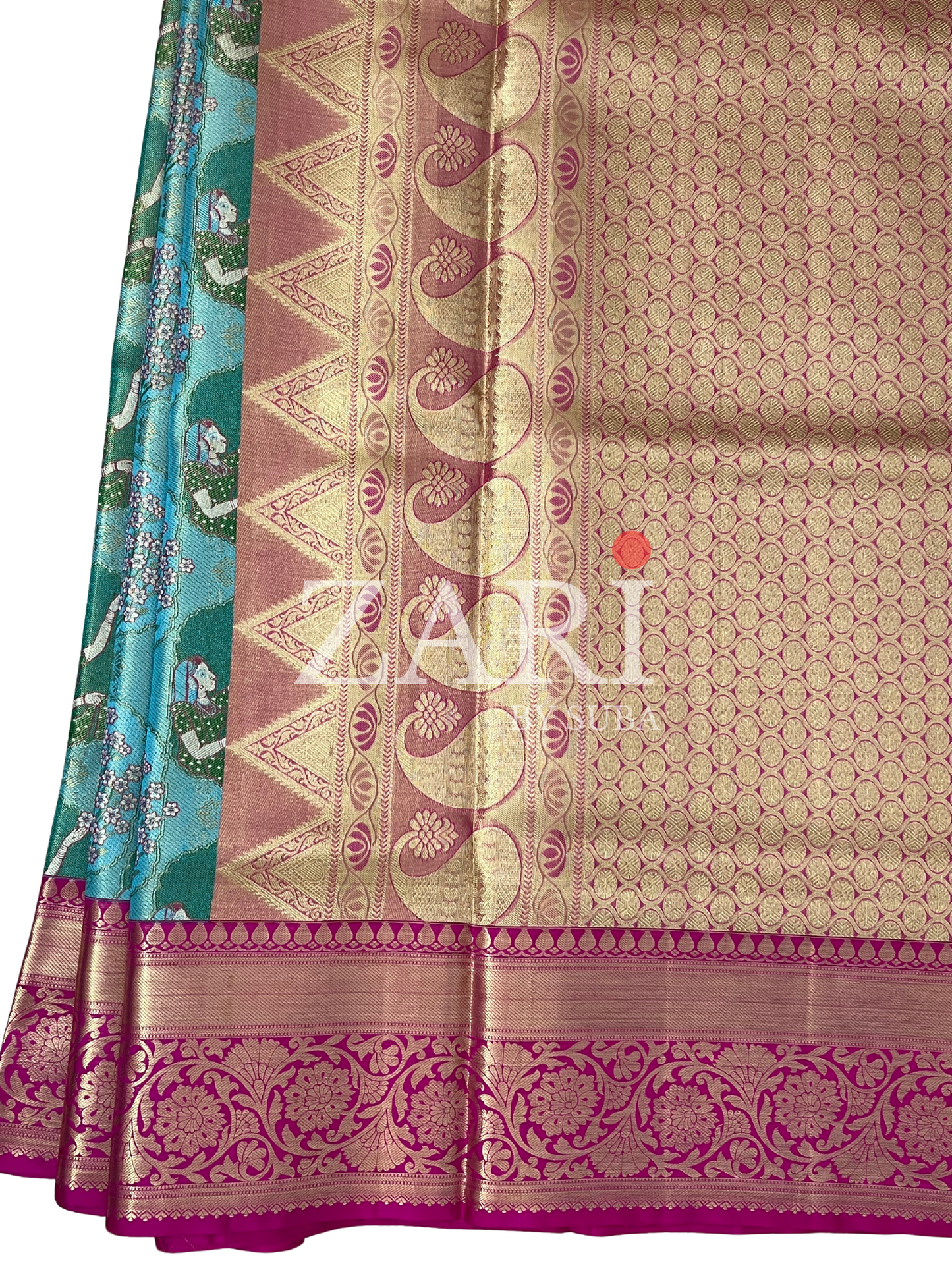 Sea Green - Flower girl - Pure Kanchipuram Designer Silk Saree