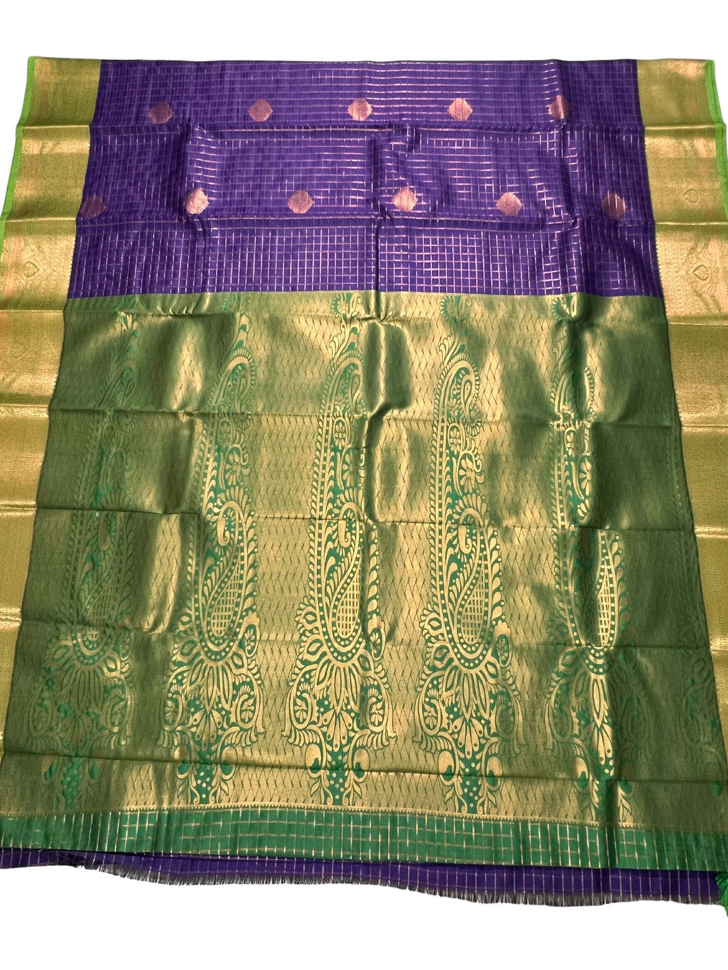 Purple and Green - Kattam - Semi Kanchipuram Saree