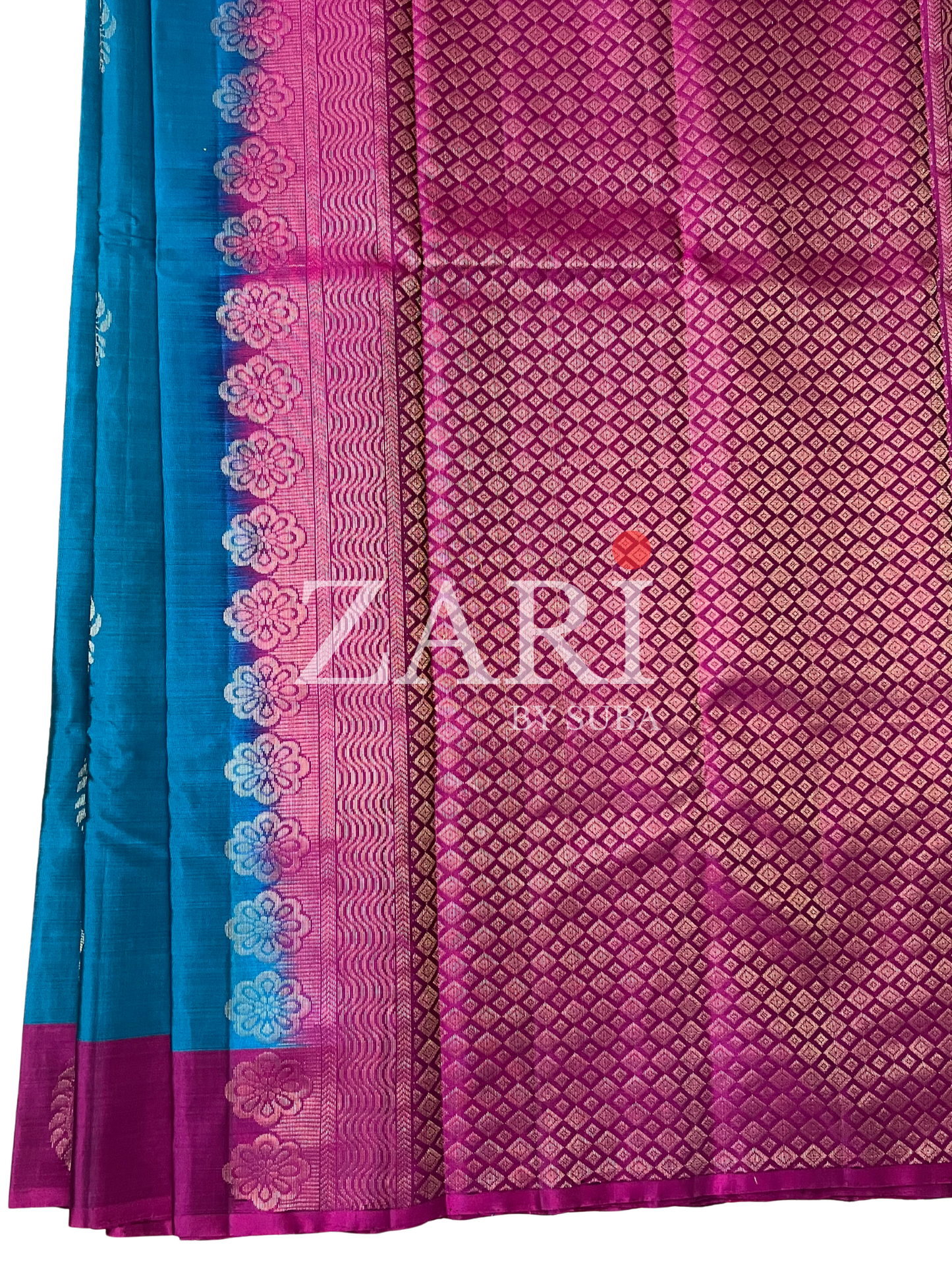 Peacock Blue and Pink - Pure Kanchipuram Soft Silk Saree