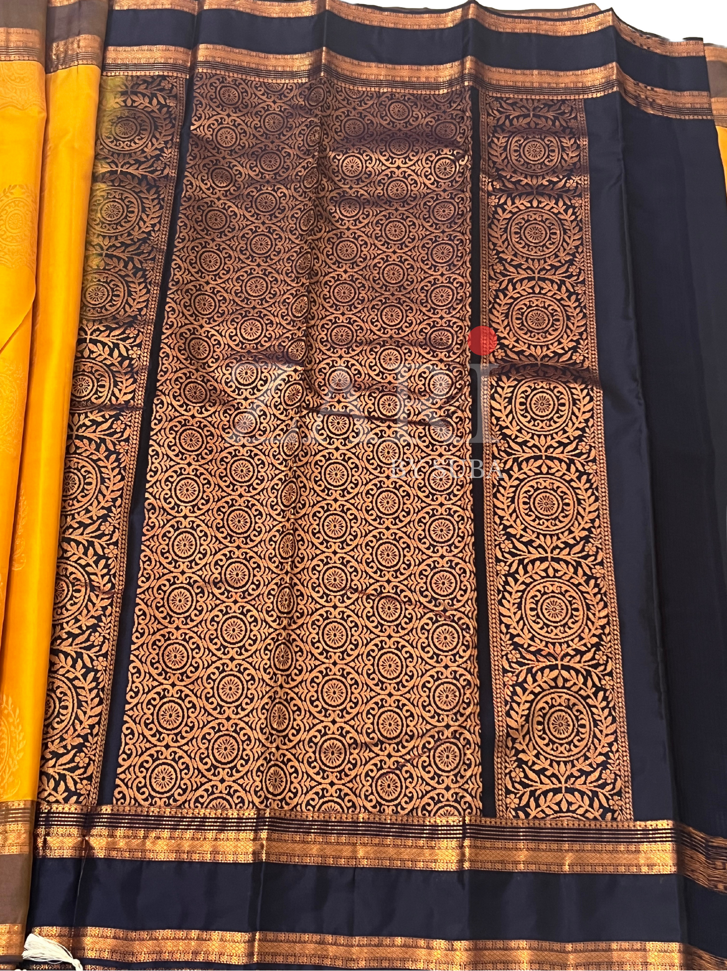 Mustard yellow & Blue - Kanchipuram Silk Saree