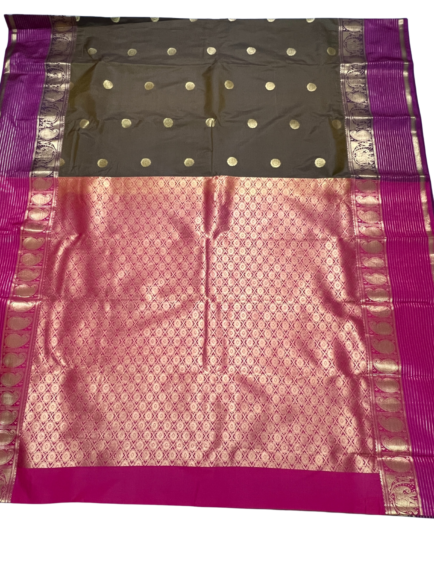 Green with Dark Pink Border - Vintage - Semi Kanchipuram Saree