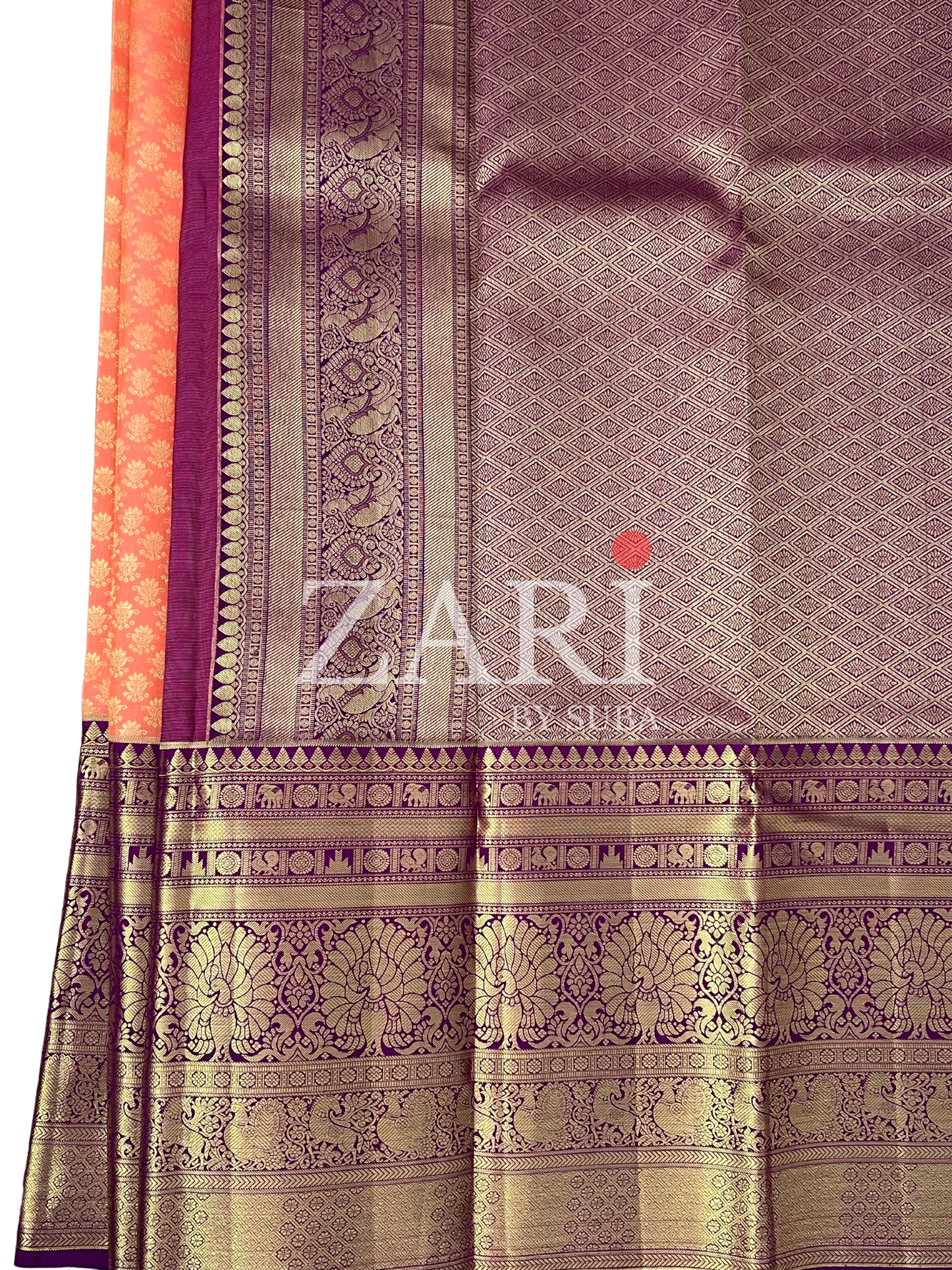 Kanakambaram Orange and Purple - Pure Kanchipuram Silk Saree