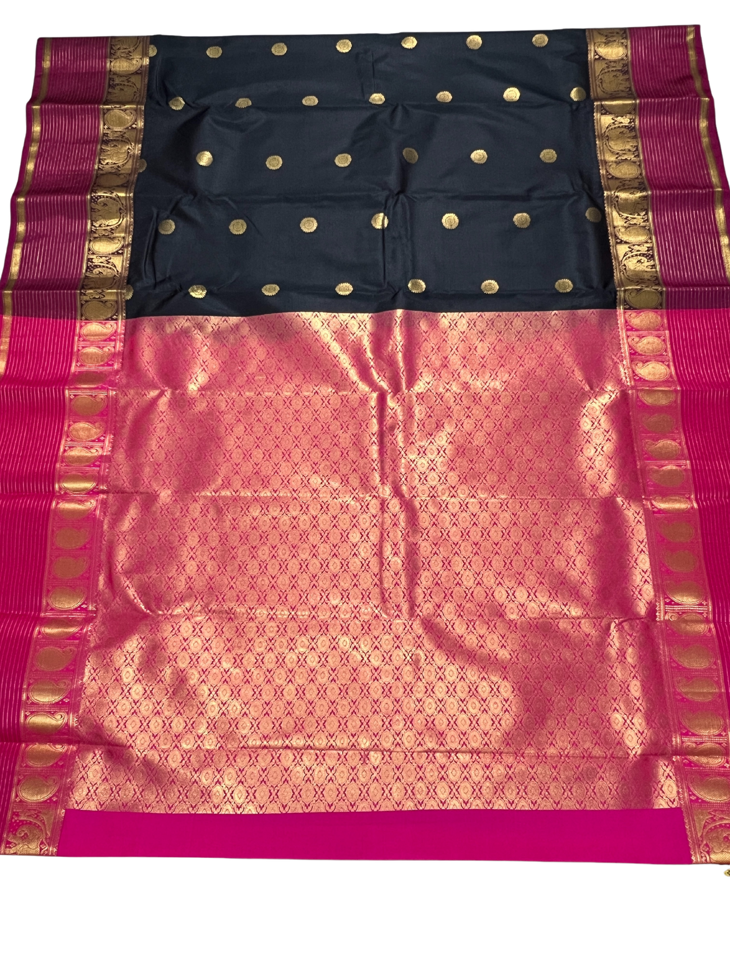 Black with Dark Pink Border - Vintage - Semi Kanchipuram Saree