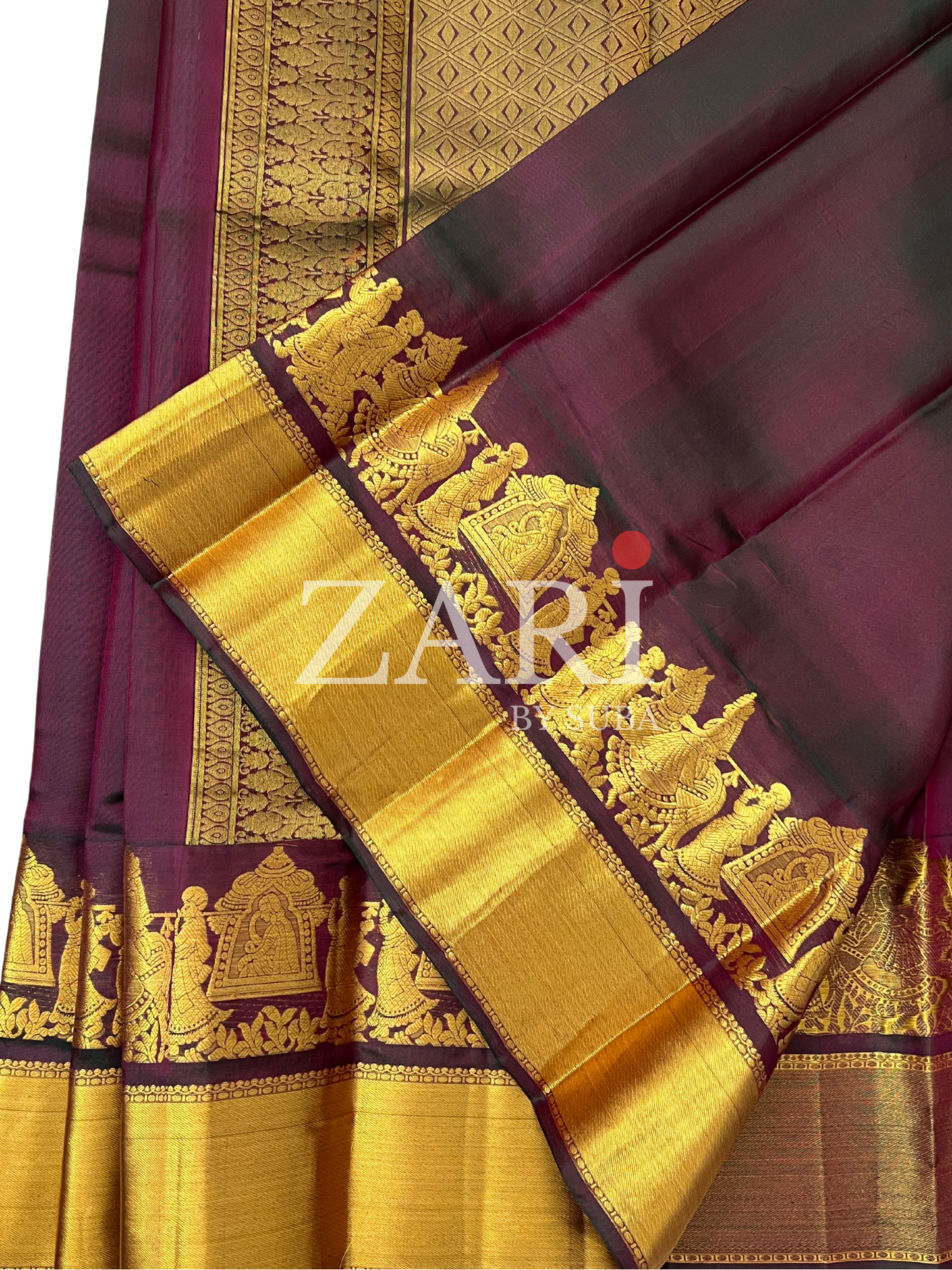 Maroon (Dual tone) - Pallaku - Pure Kanchipuram Silk Saree