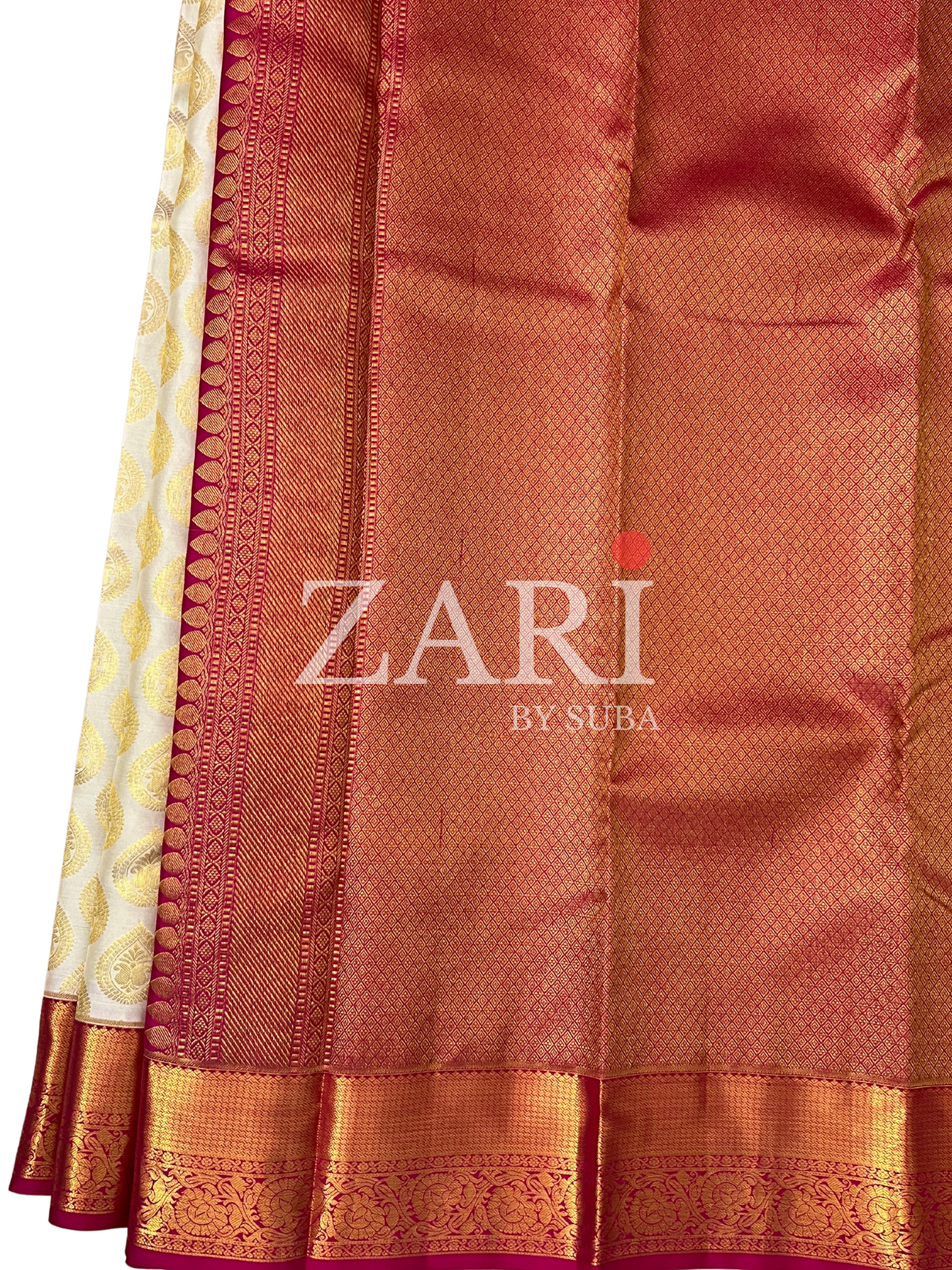 Ivory and Pink - Pure Kanchipuram Silk Saree