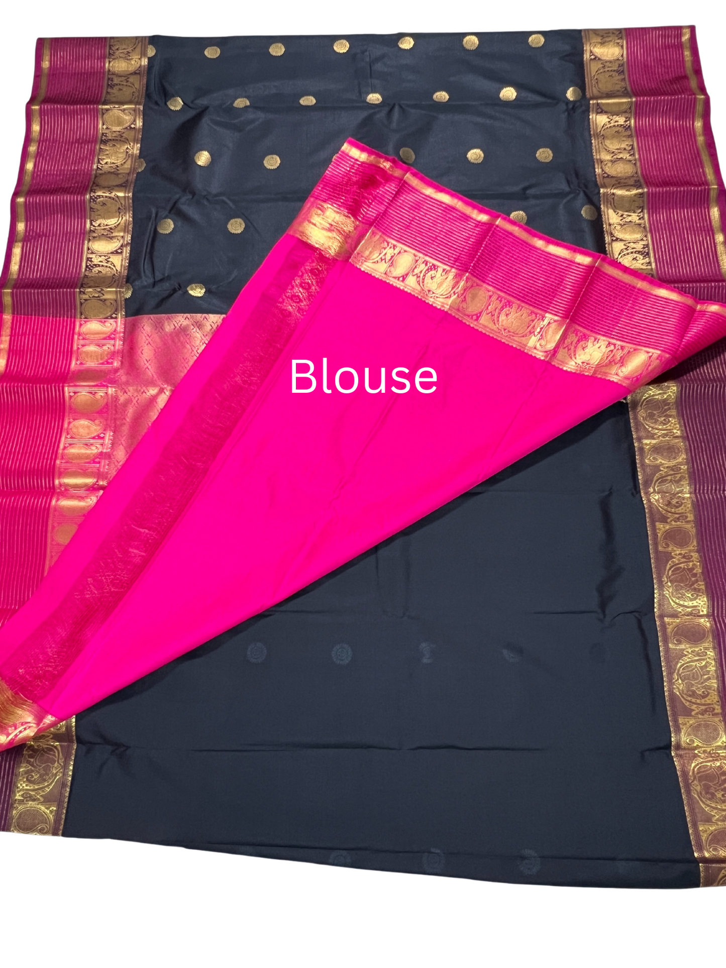 Black with Dark Pink Border - Vintage - Semi Kanchipuram Saree