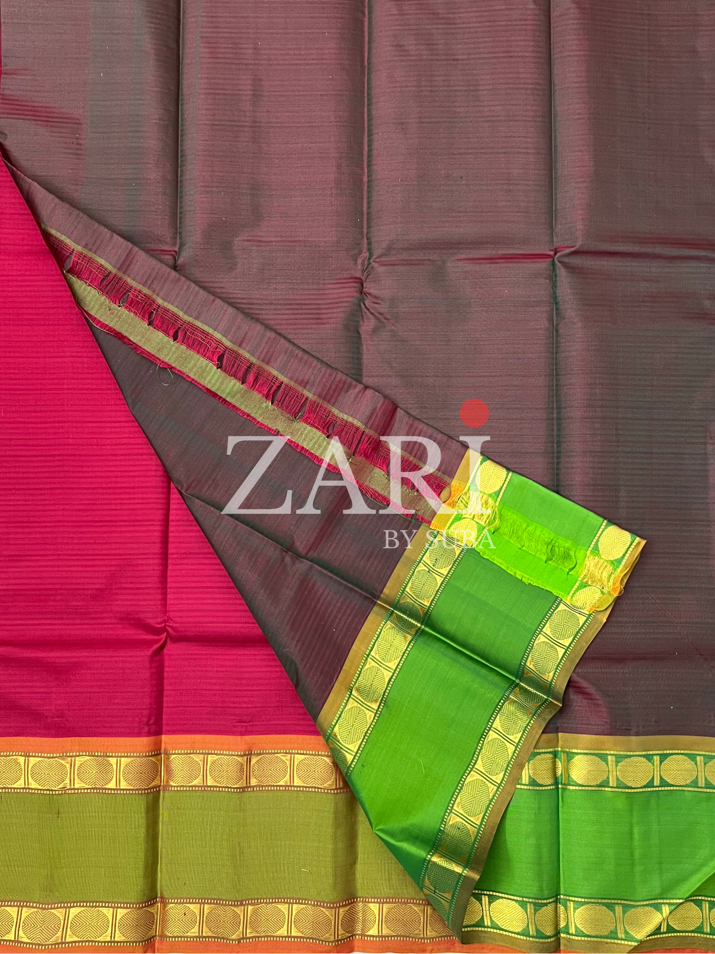 Red and Green - Gap Border - Pure Kanchipuram Silk Saree