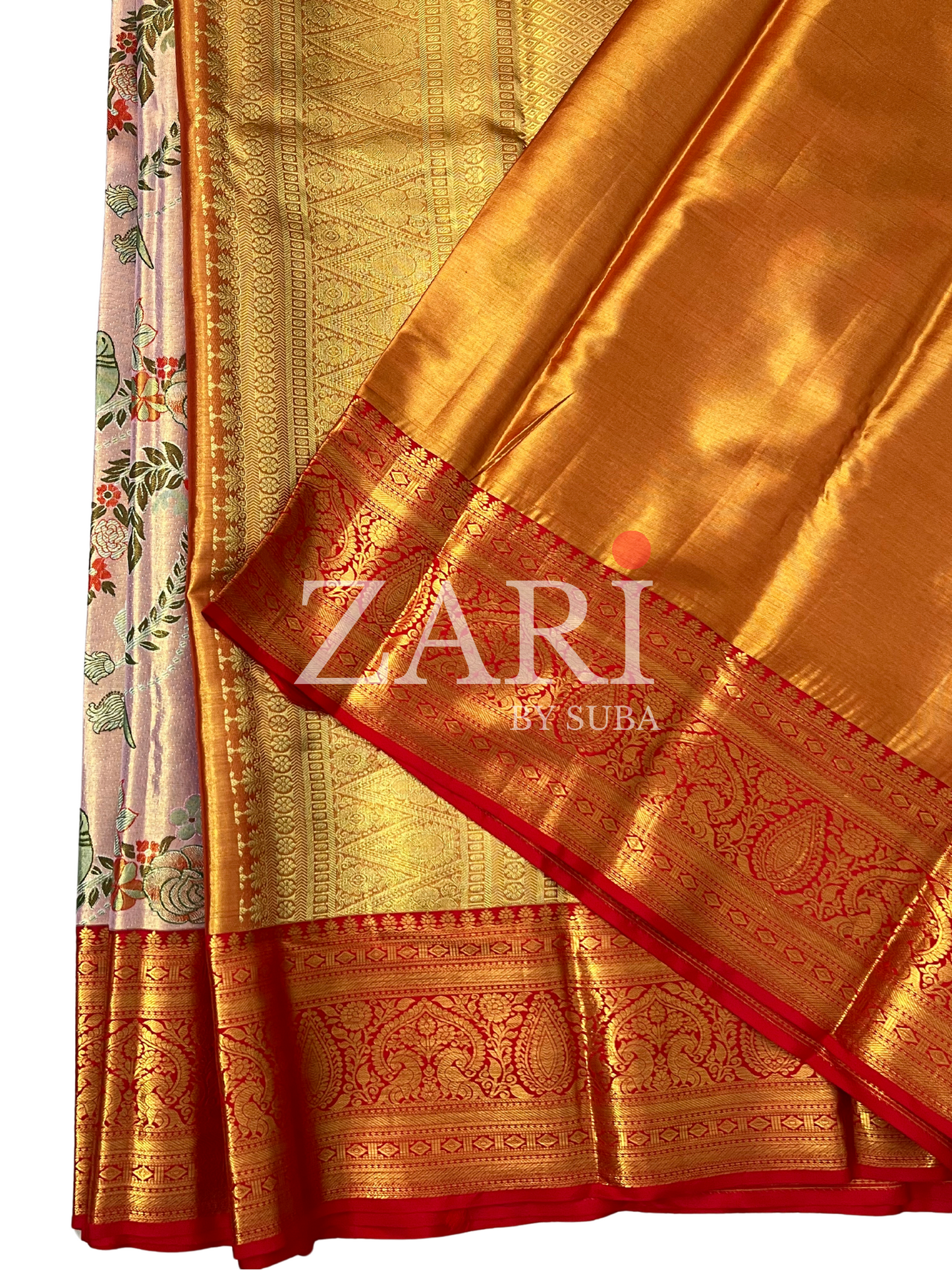 Peach and Red - Meena - Pure Kanchipuram Designer Tissue Silk Saree