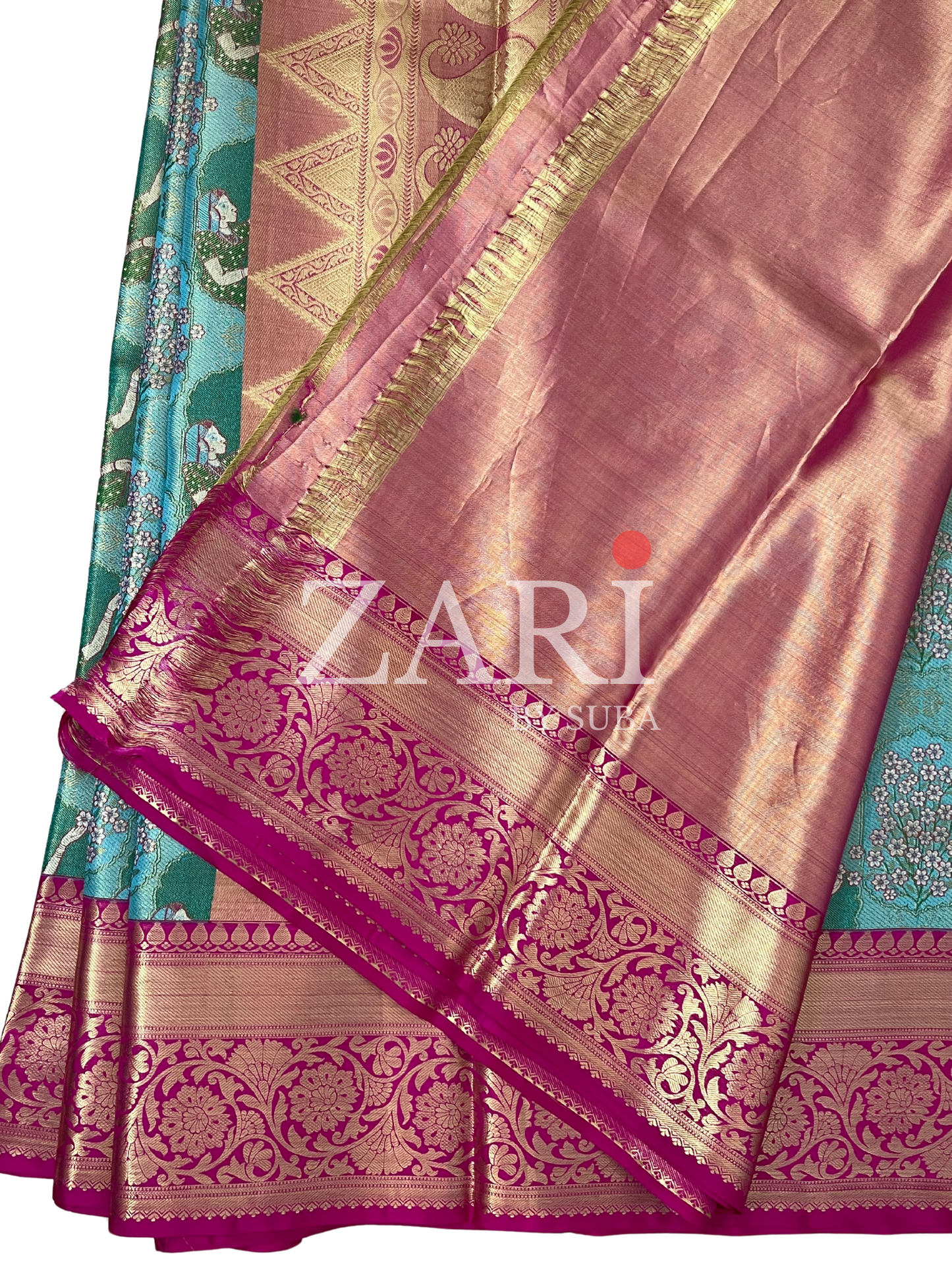 Sea Green - Flower girl - Pure Kanchipuram Designer Silk Saree