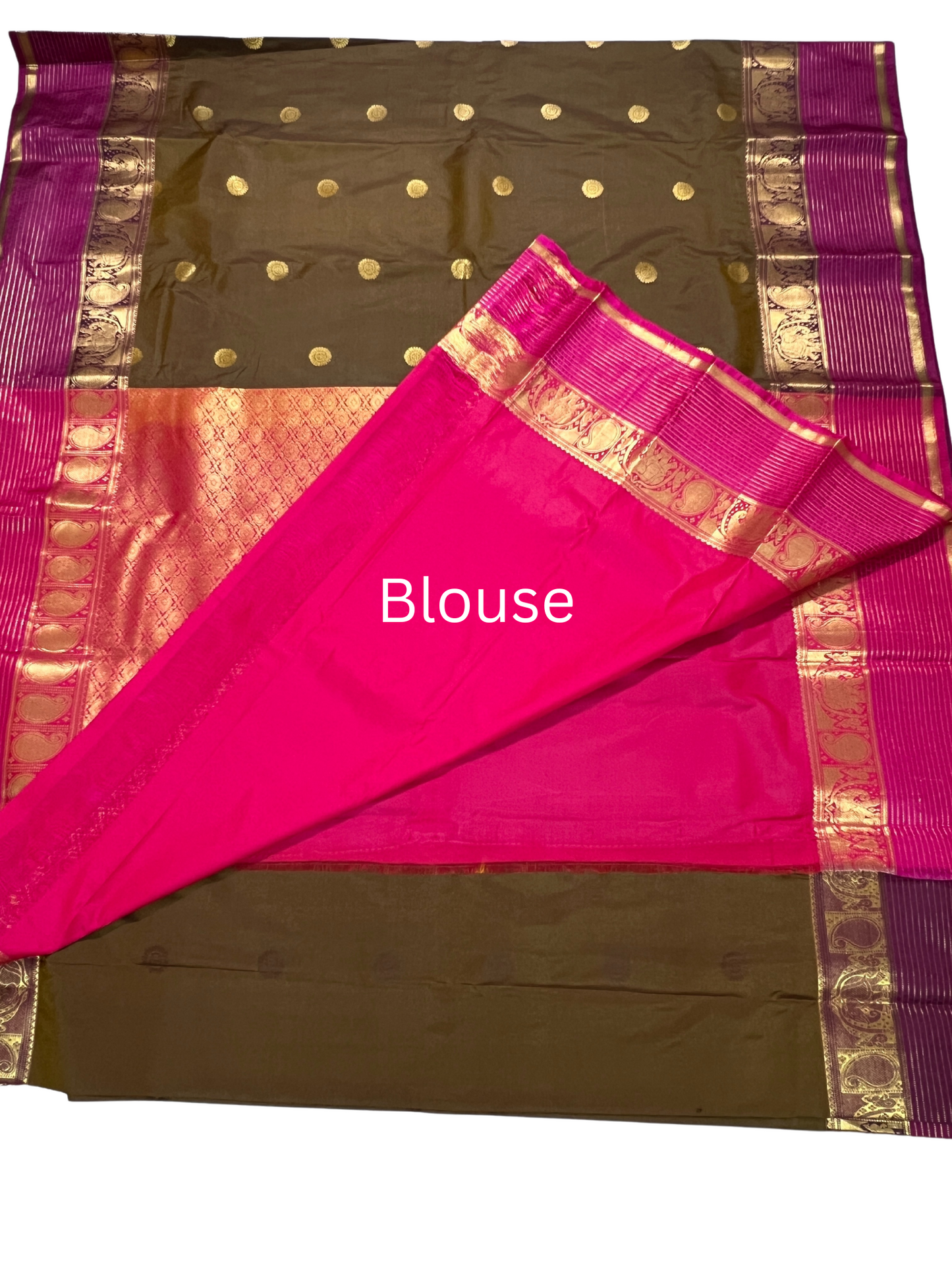 Green with Dark Pink Border - Vintage - Semi Kanchipuram Saree