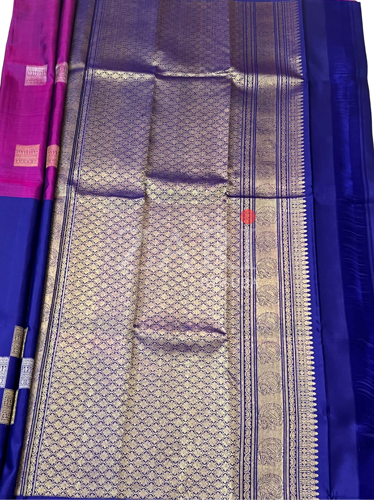 Majenta and Blue - Half and Half - Pure Kanchipuram Soft Silk Saree