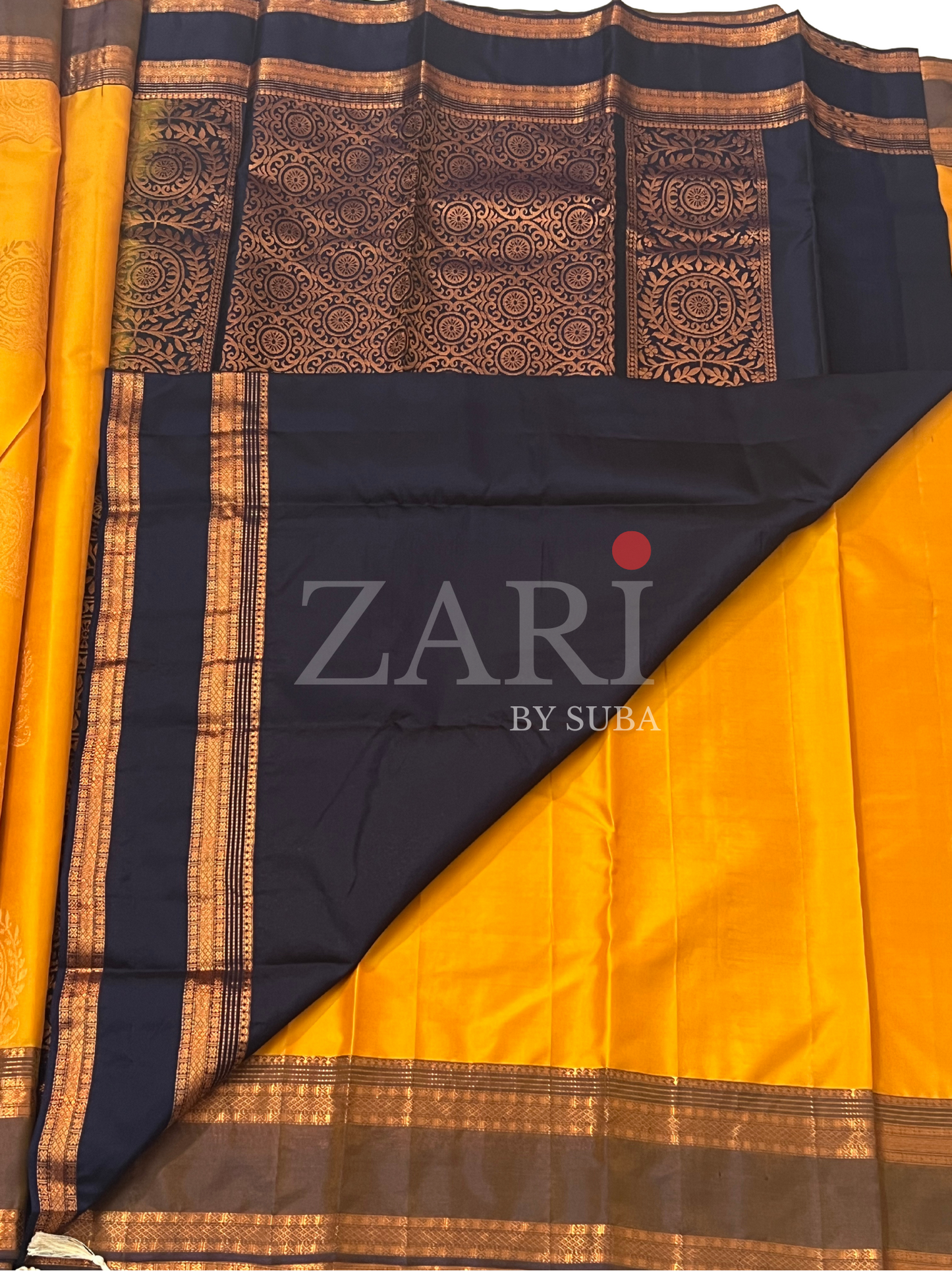 Mustard yellow & Blue - Kanchipuram Silk Saree