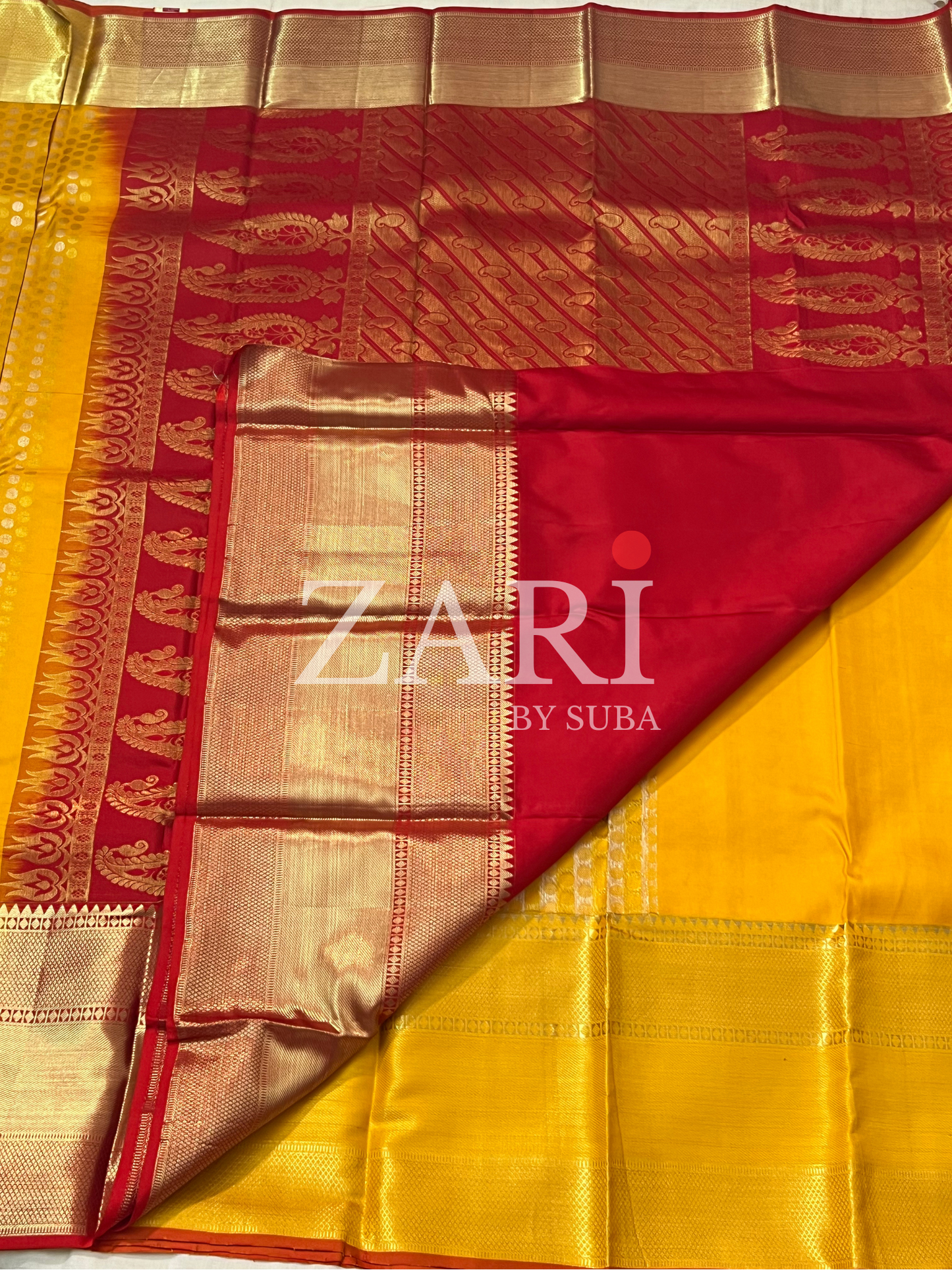 Yellow and Red - 1000 Buttas - Pure Kanchipuram Silk Saree