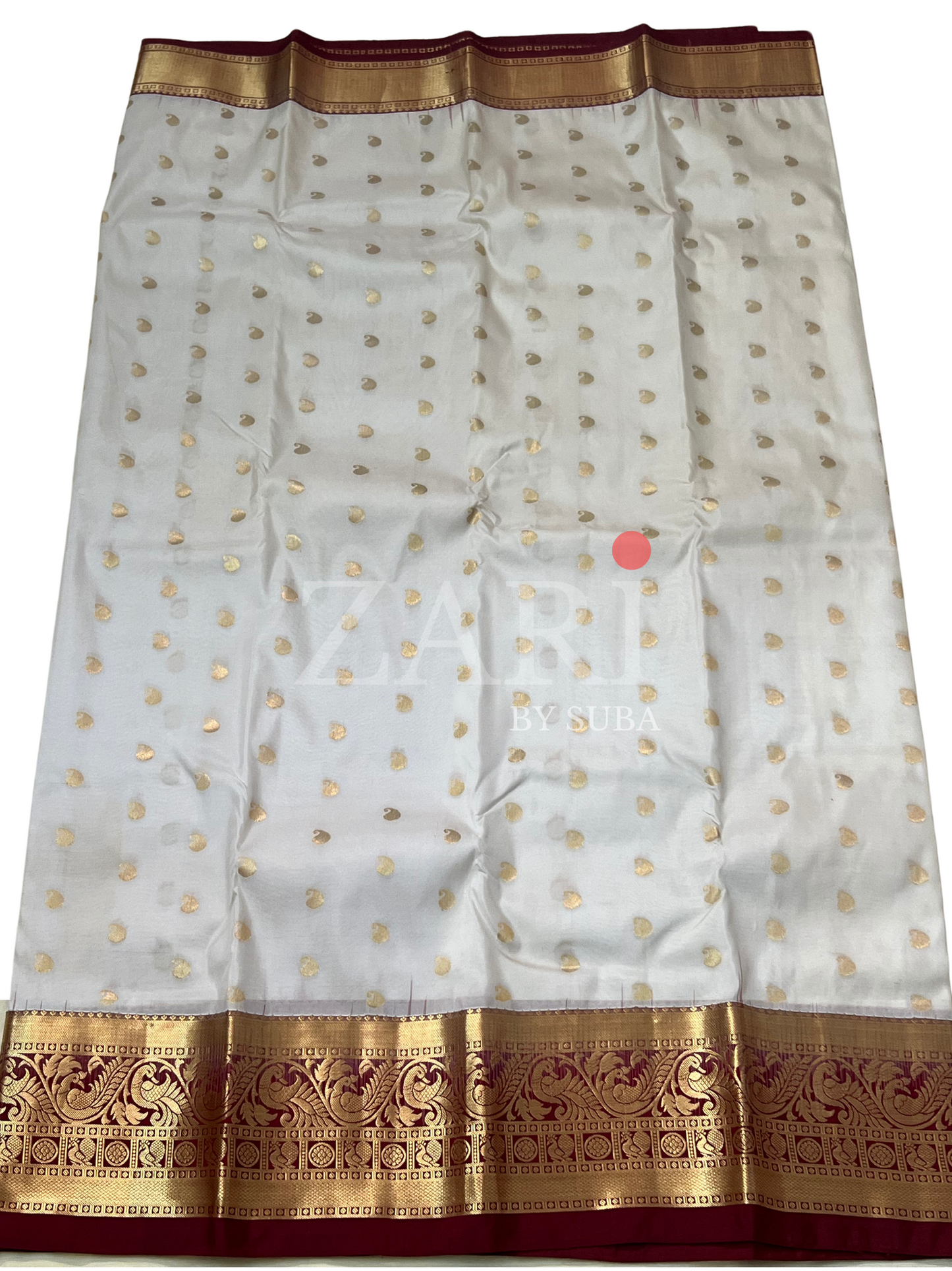 White and Red - Pure Kanchipuram Silk Saree