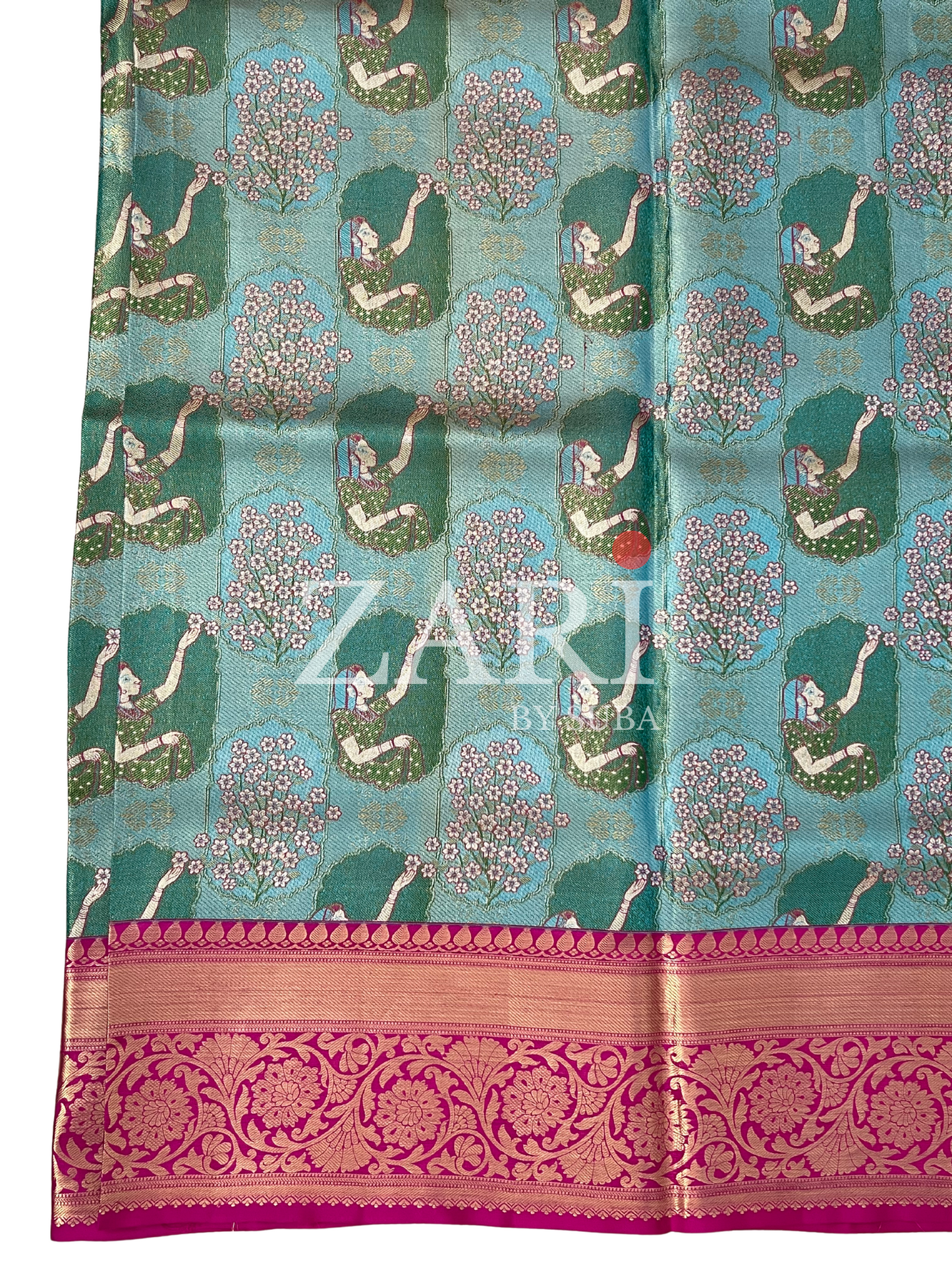 Sea Green - Flower girl - Pure Kanchipuram Designer Silk Saree