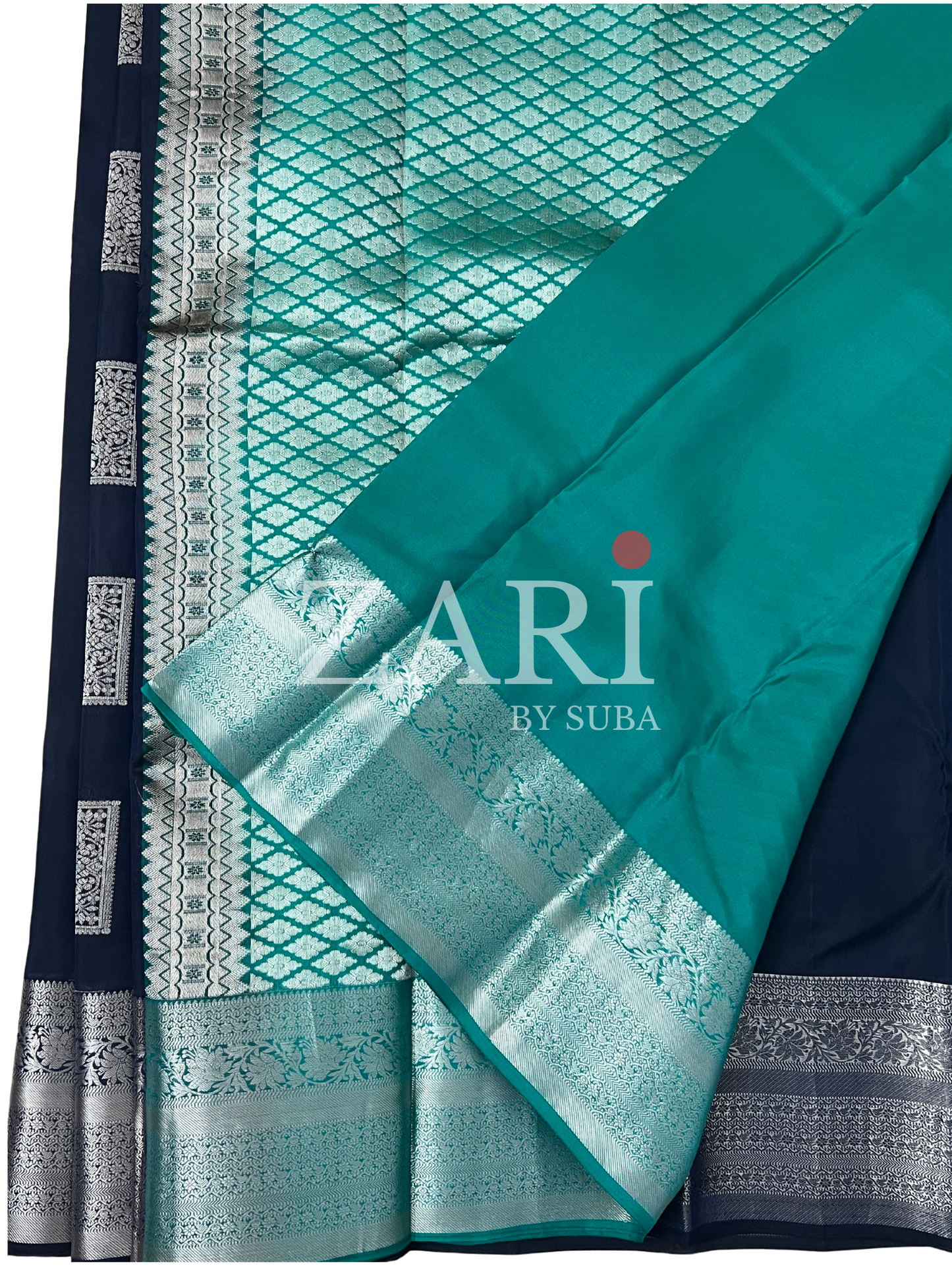 Navy Blue and Green - Pure Kanchipuram Soft Silk Saree