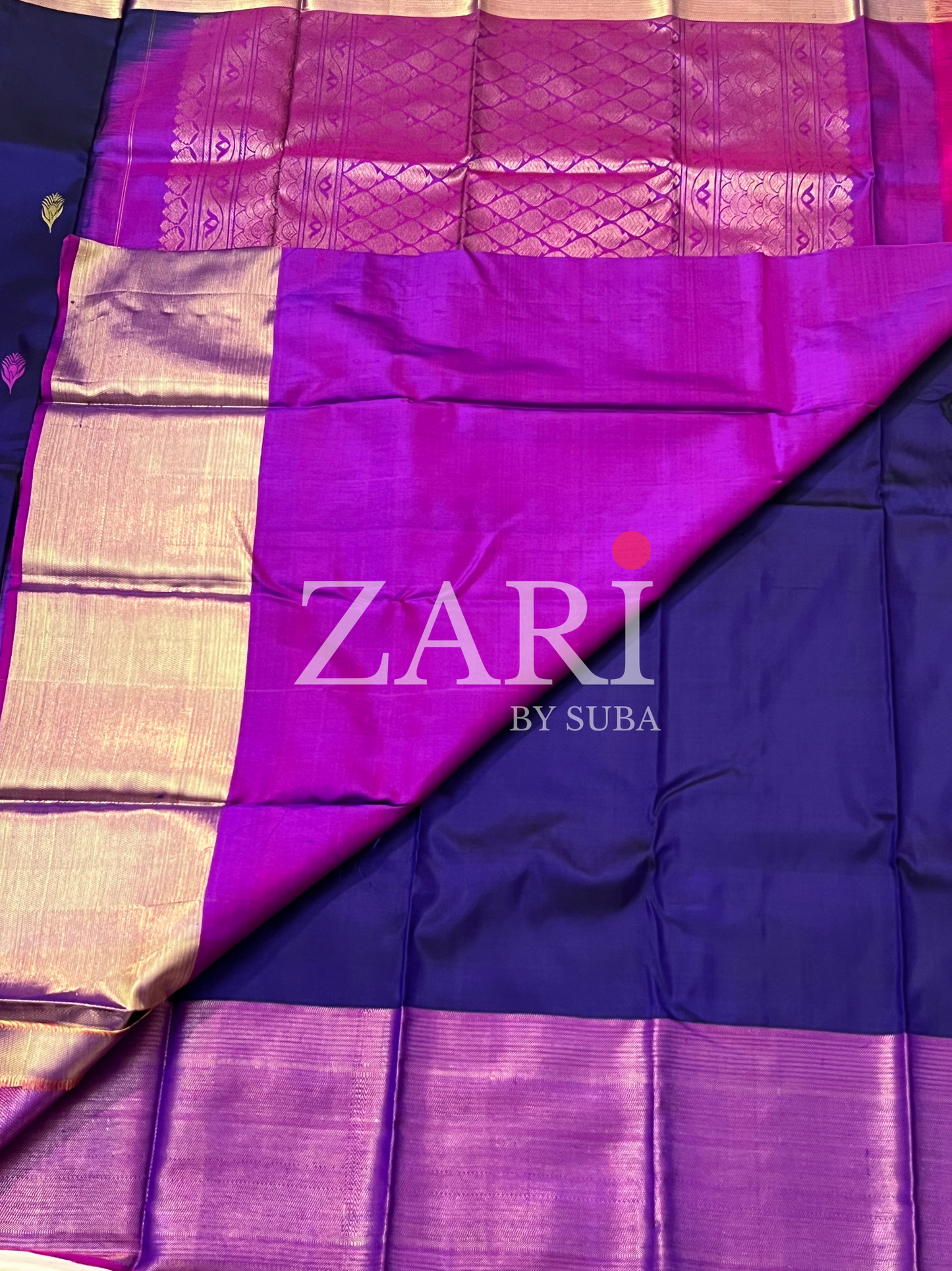 Purple and Pink - Deer - Pure Kanchipuram Soft Silk Saree