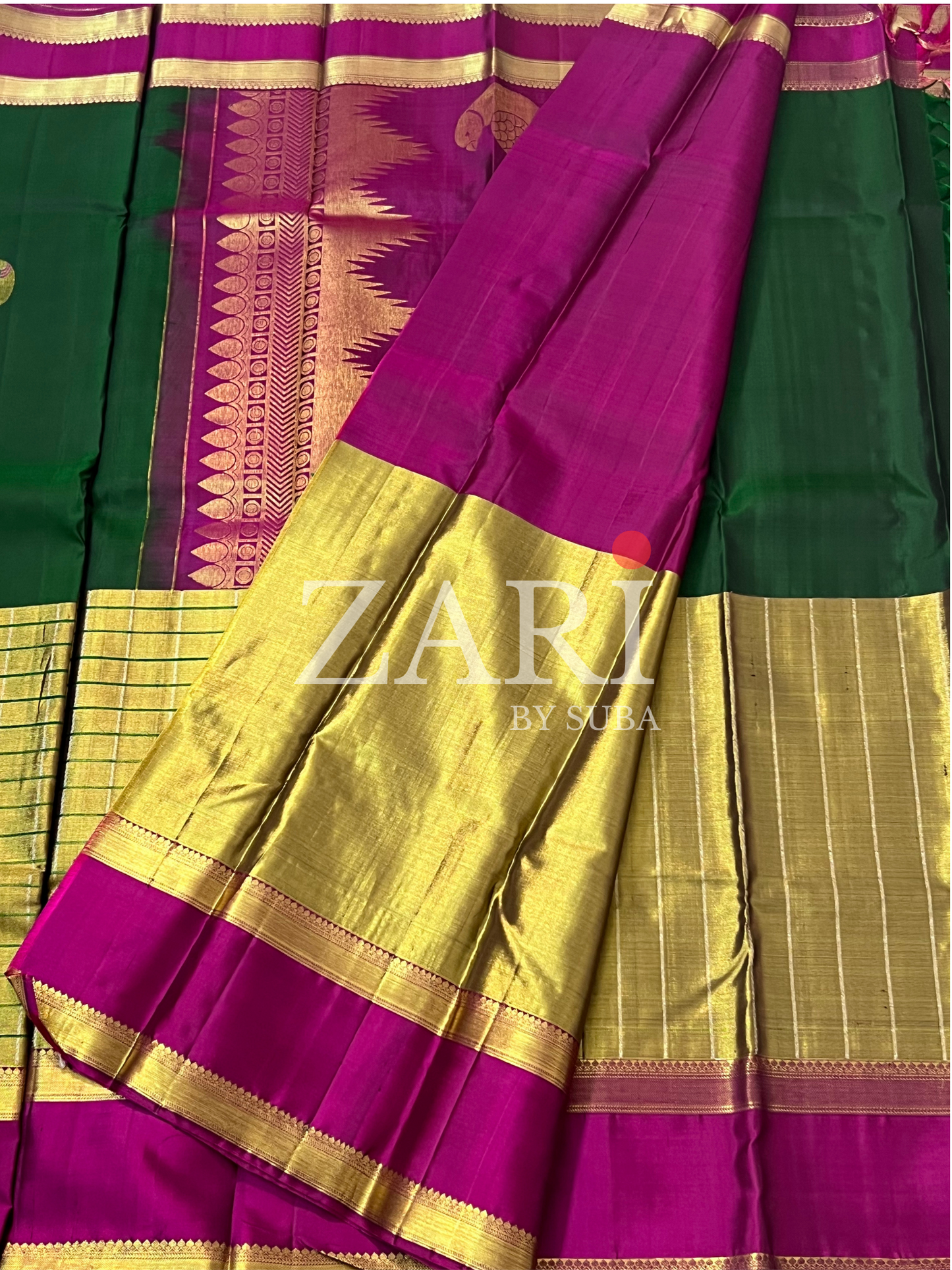 Green - Half and Half - Pure Kanchipuram Silk Saree