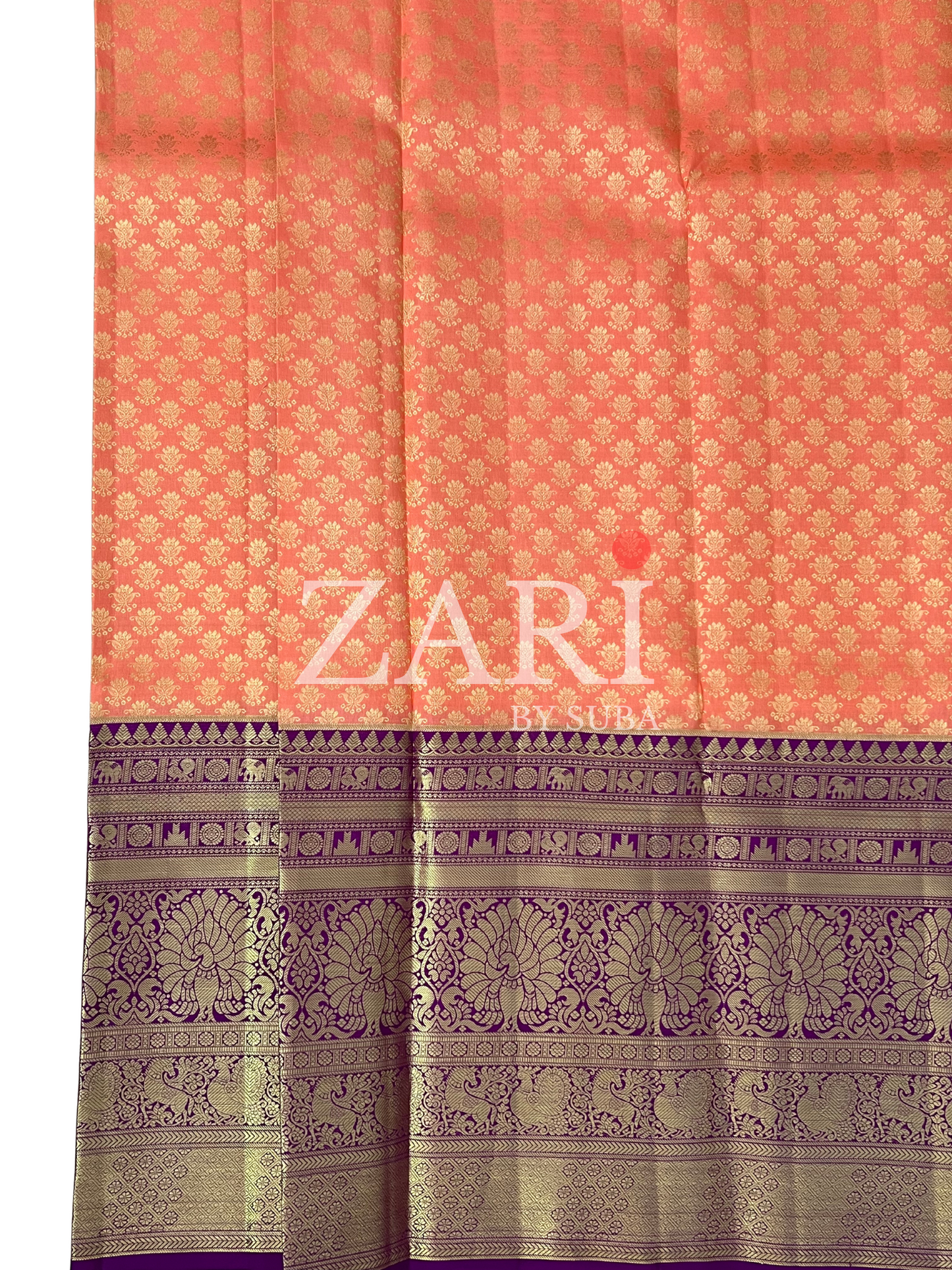 Kanakambaram Orange and Purple - Pure Kanchipuram Silk Saree